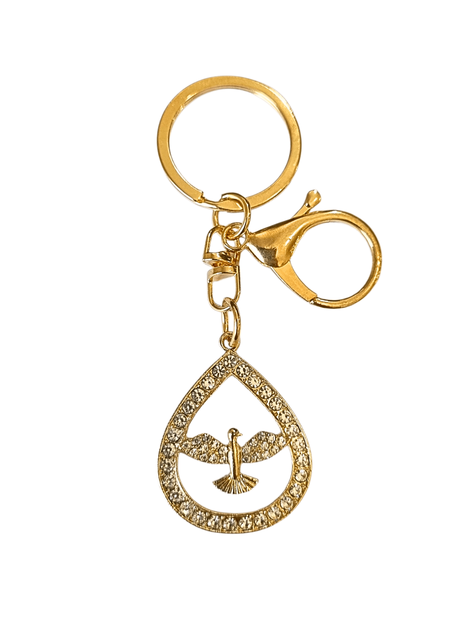 Chaveiro Divino Espírito Santo Gota Dourado com Strass-TerraCotta Arte Sacra