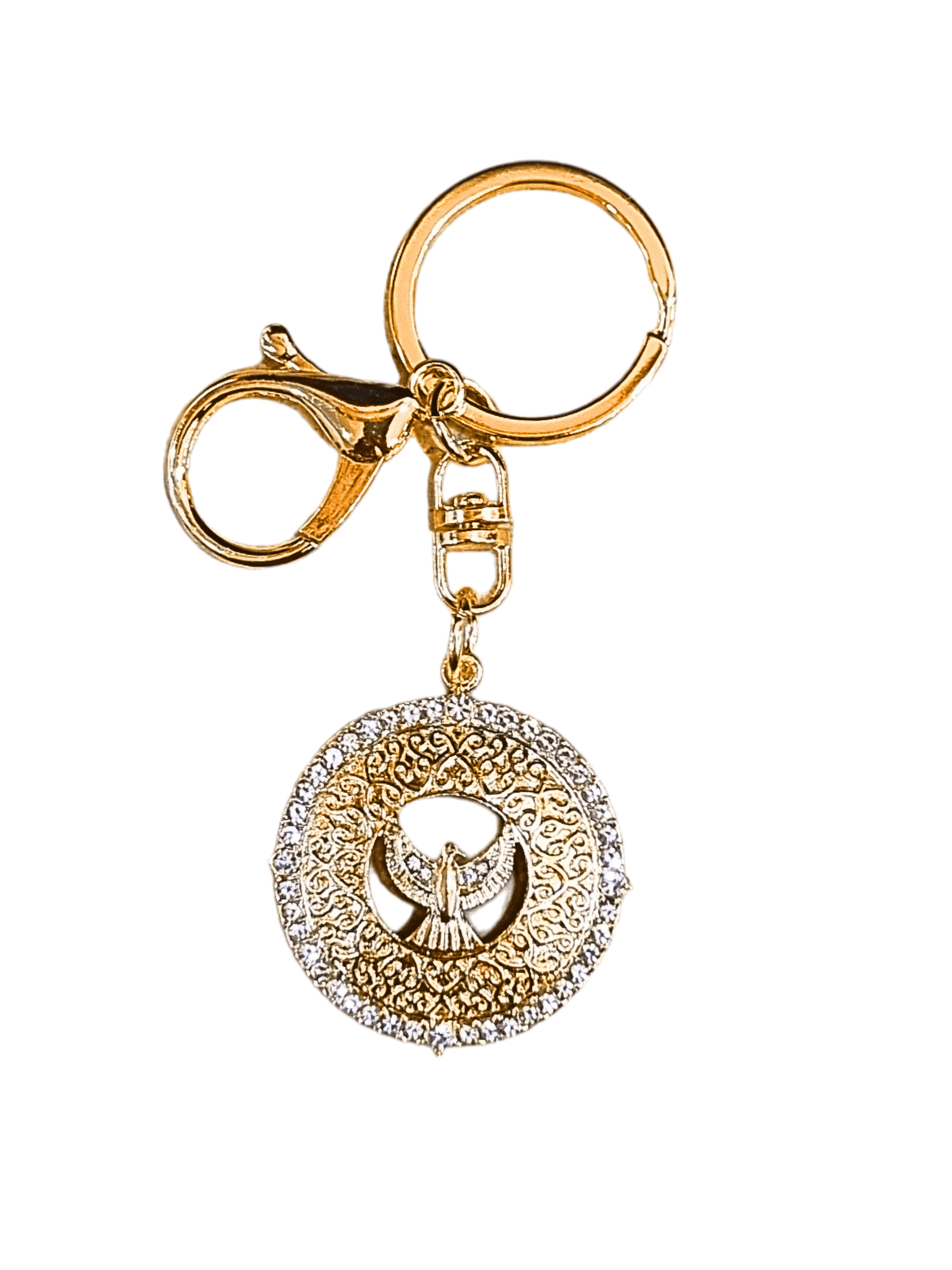 Chaveiro Dourado Redondo Espírito Santo com Arabesco-TerraCotta Arte Sacra