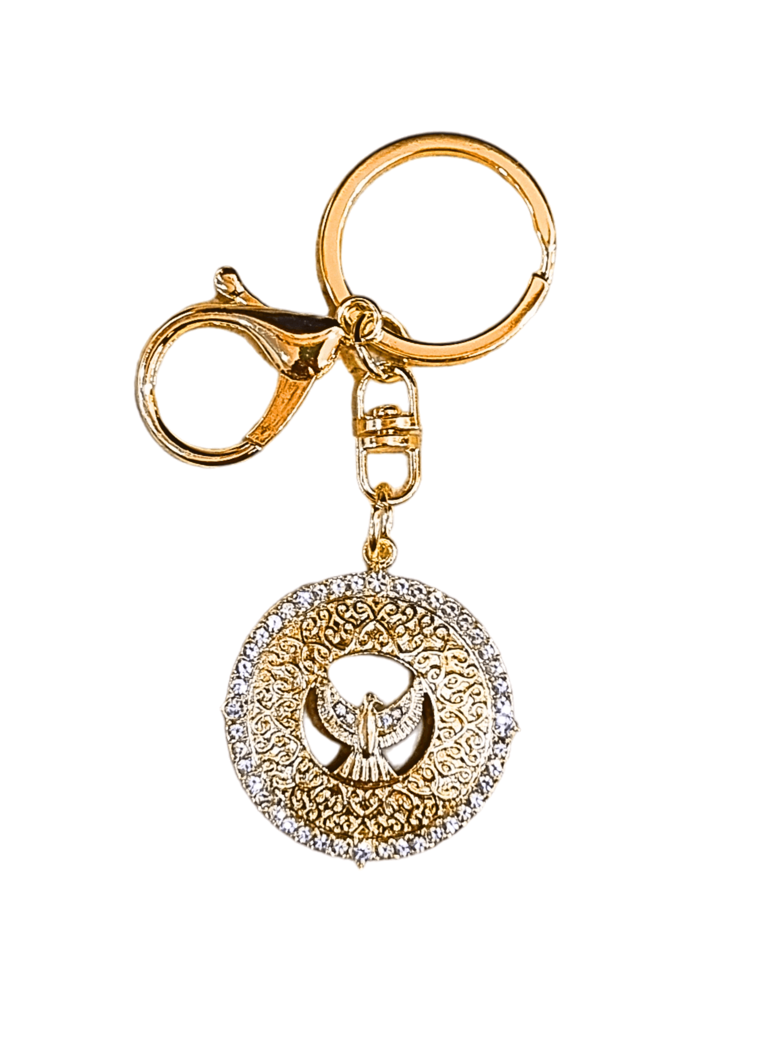 Chaveiro Dourado Redondo Espírito Santo com Arabesco-TerraCotta Arte Sacra