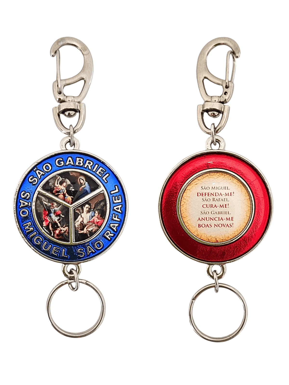 Chaveiro Três Arcanjos com Borda Azul-TerraCotta Arte Sacra