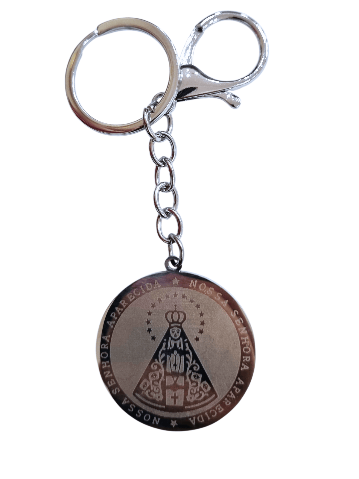 Chaveiro de Nossa Senhora Aparecida Prateado em Aço Inox-TerraCotta Arte Sacra