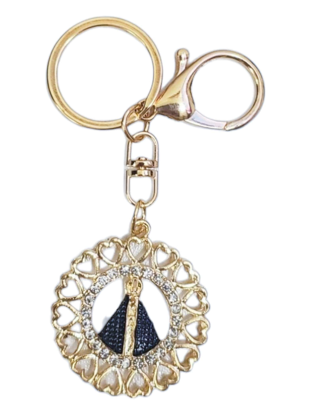 Chaveiro de Nossa Senhora Aparecida com Redondo Dourado-TerraCotta Arte Sacra