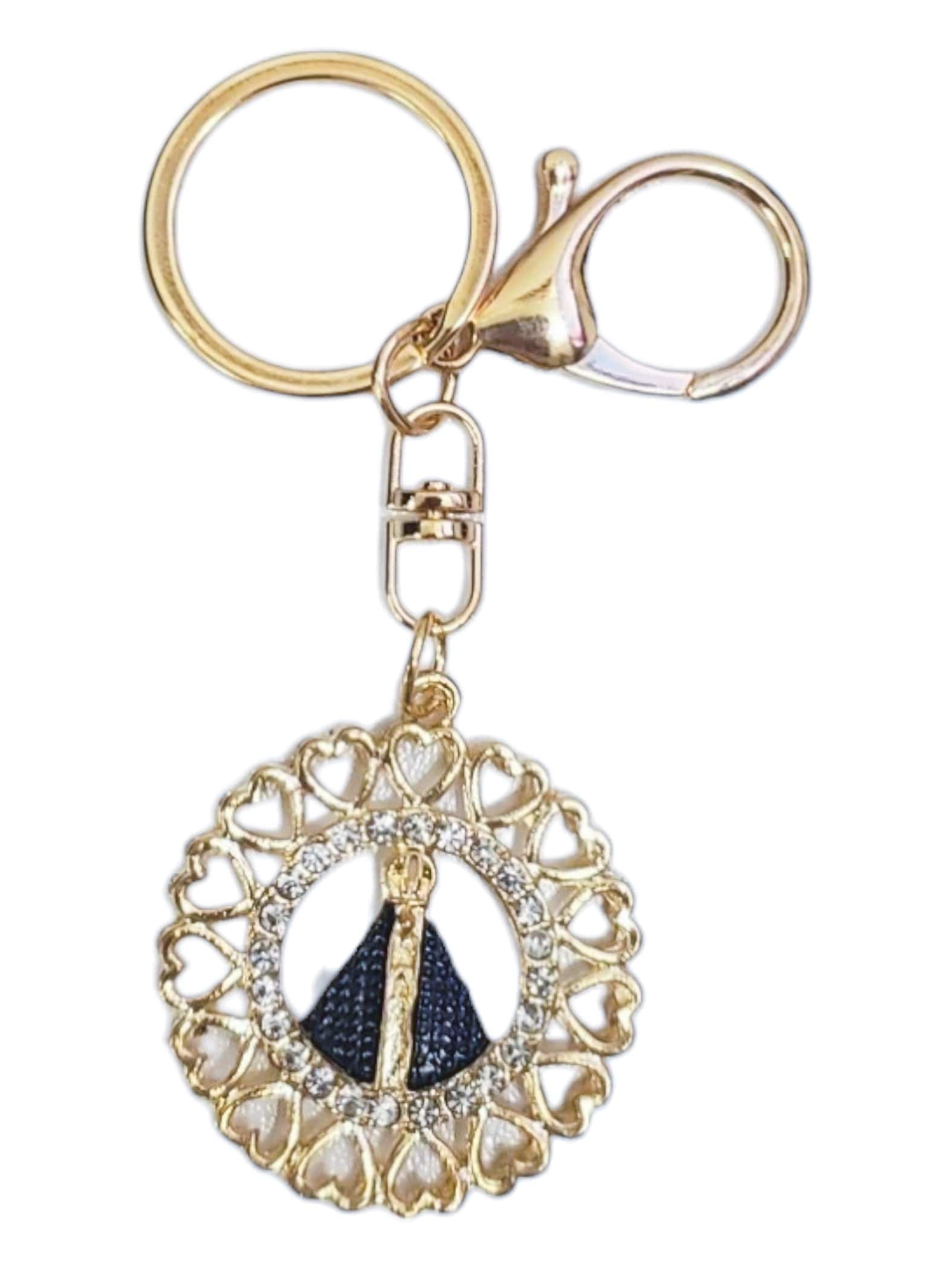 Chaveiro de Nossa Senhora Aparecida com Redondo Dourado-TerraCotta Arte Sacra