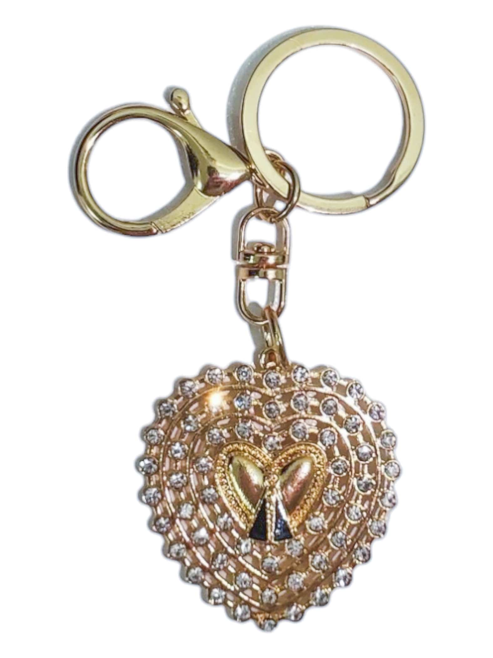 Chaveiro de Nossa Senhora Aparecida com Strass Azul Coração Dourado-TerraCotta Arte Sacra