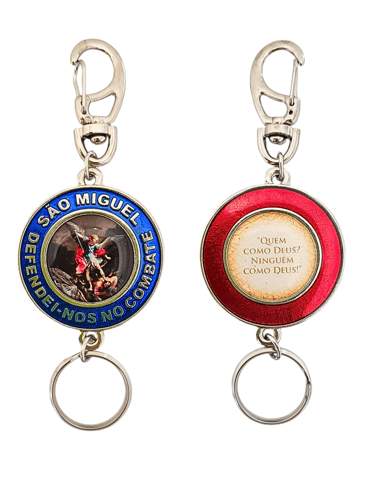 Chaveiro de São Miguel Arcanjo com Borda Azul-TerraCotta Arte Sacra