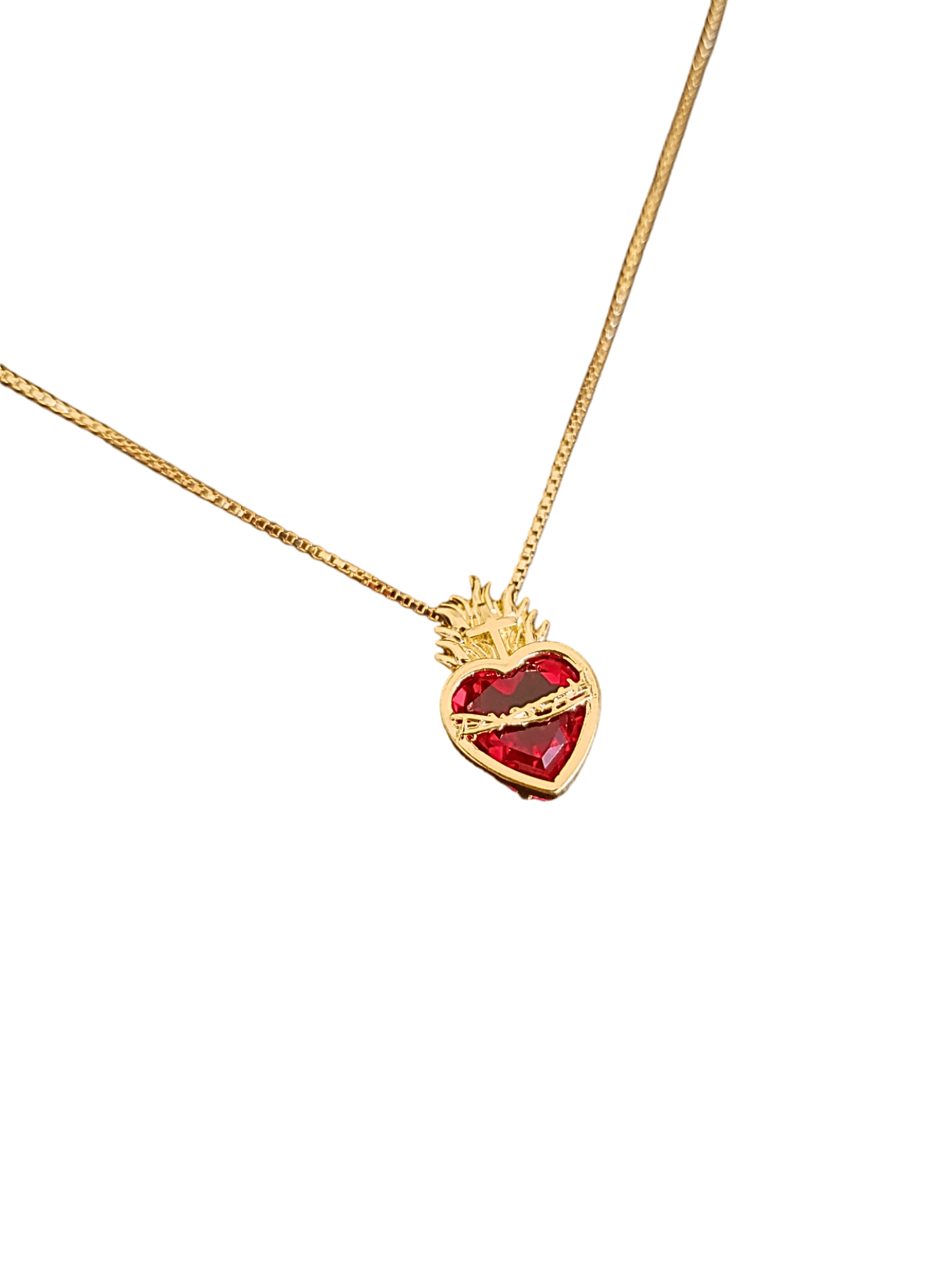 Colar Sagrado Coração de Jesus em Rubi em Prata de Lei 925 com Banho de Ouro 18K-TerraCotta Arte Sacra