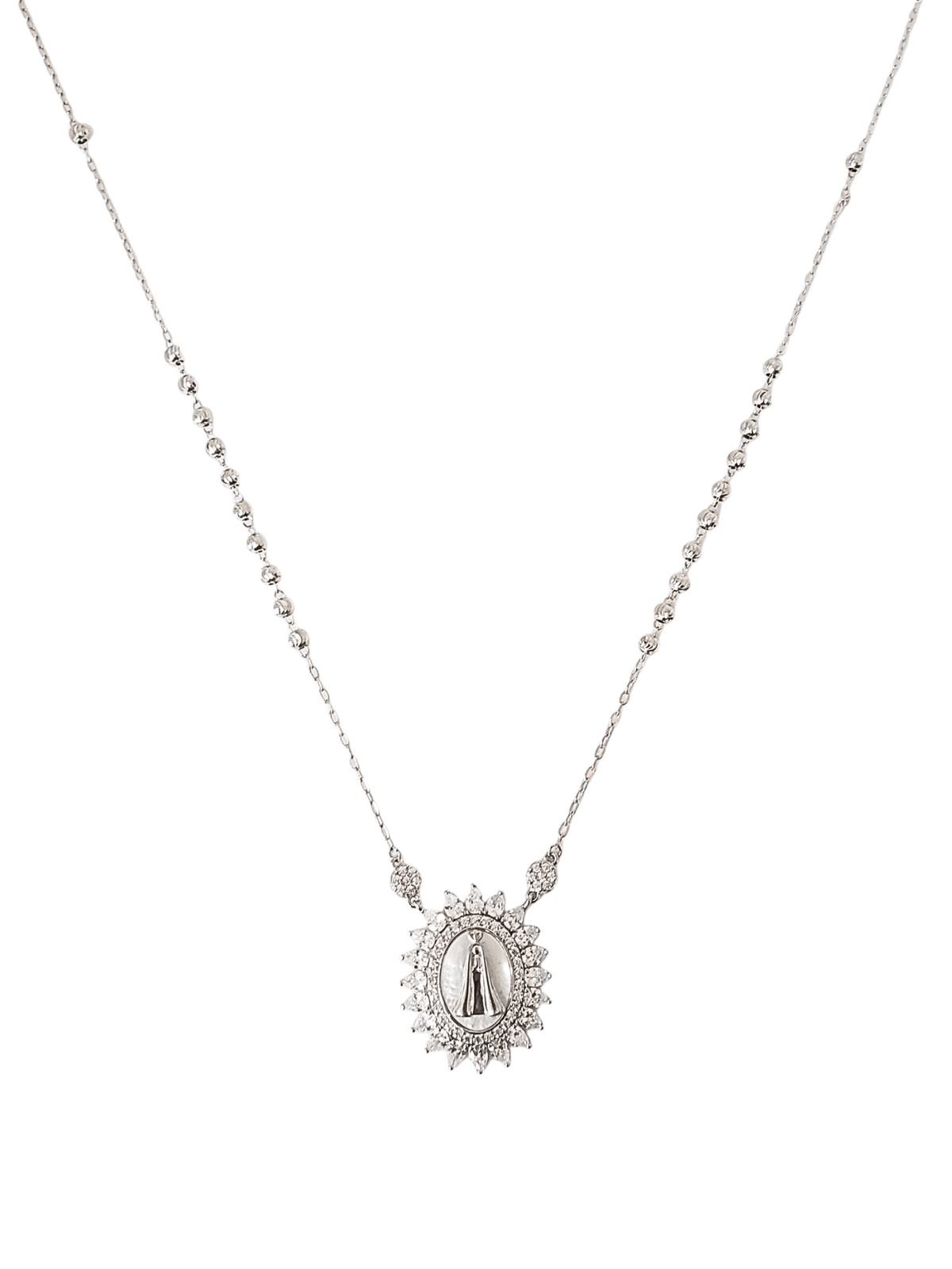 Colar Terço de Nossa Senhora Aparecida com Zircônias Brancas em Prata de Lei 925-TerraCotta Arte Sacra