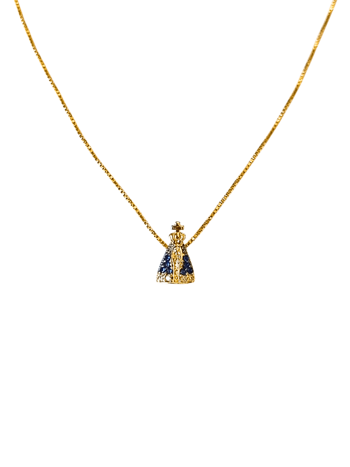 Conjunto Mini Nossa Senhora Aparecida com Zircônia Azuis e Brancas em Prata de Lei 925 e Banho de Ouro 18 K-TerraCotta Arte Sacra