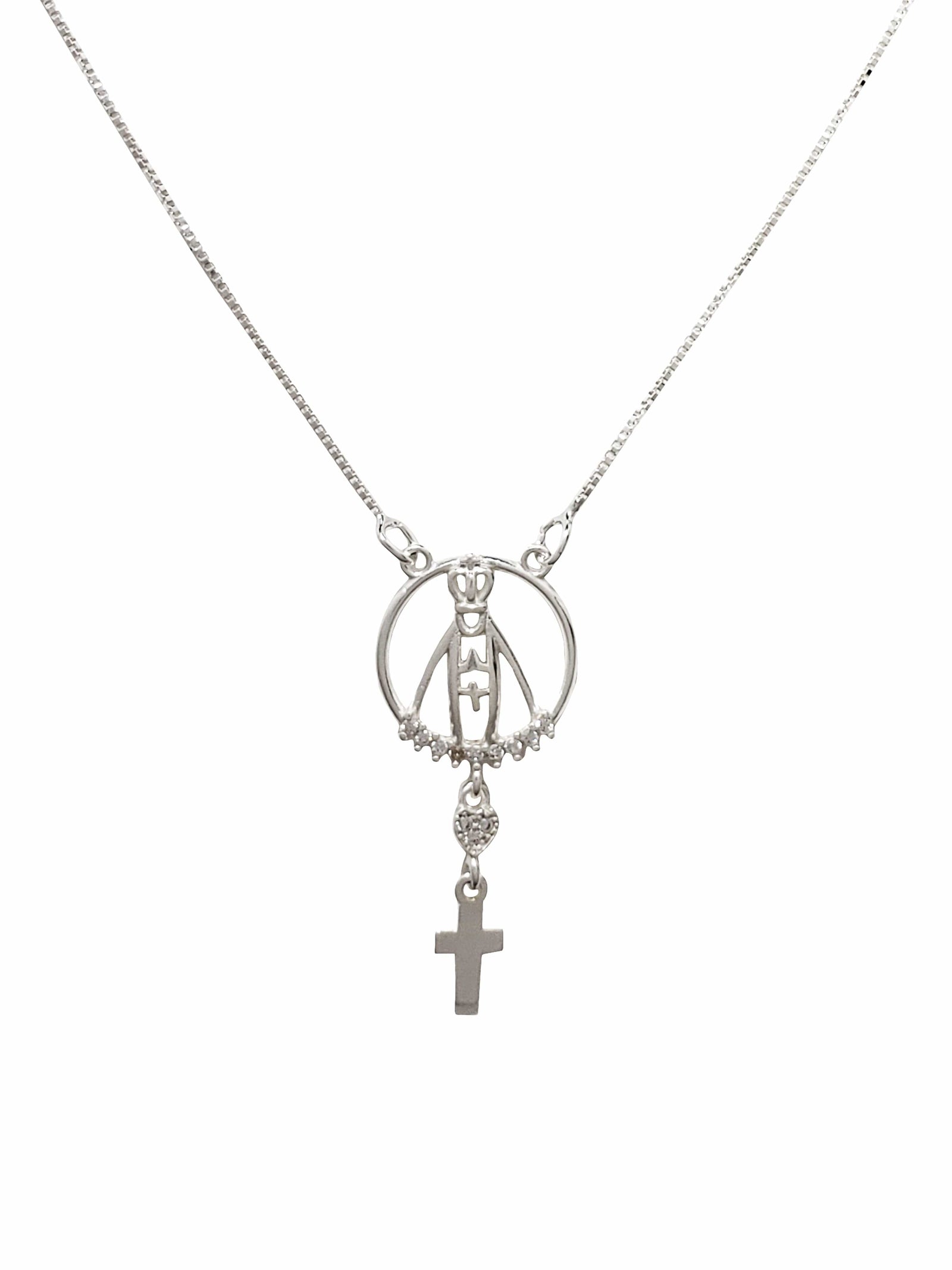 Conjunto N. S. Aparecida com Cruz Prata de Lei-TerraCotta Arte Sacra