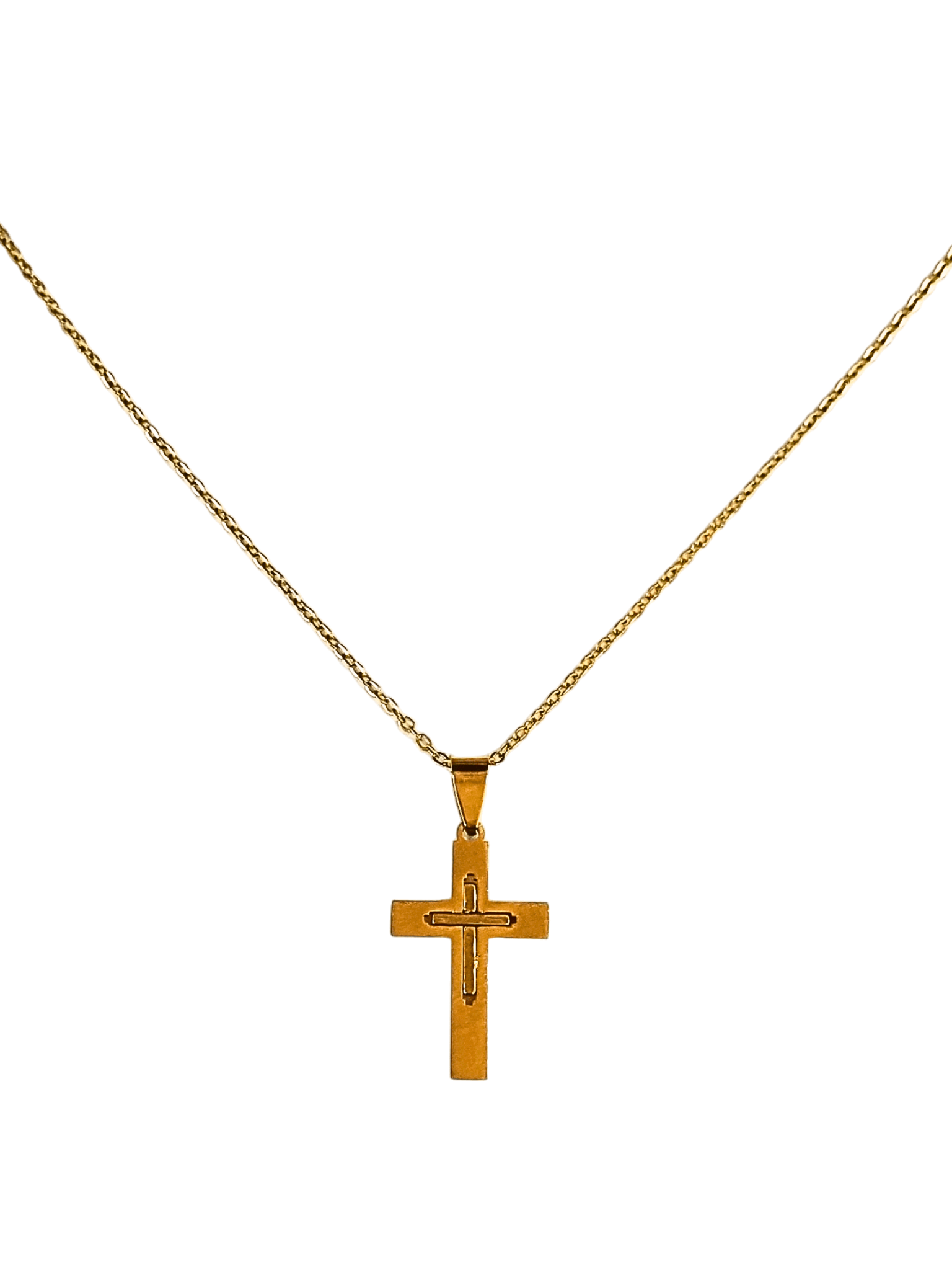 Corrente Aço Inox Dourada com Cruz Central-TerraCotta Arte Sacra