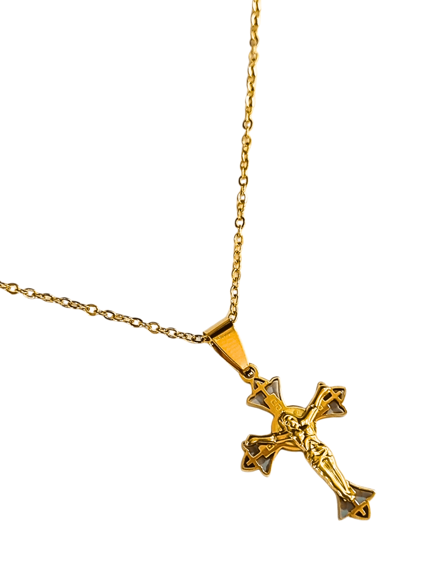 Corrente Aço Inox Dourada com Cruz Gótica-TerraCotta Arte Sacra