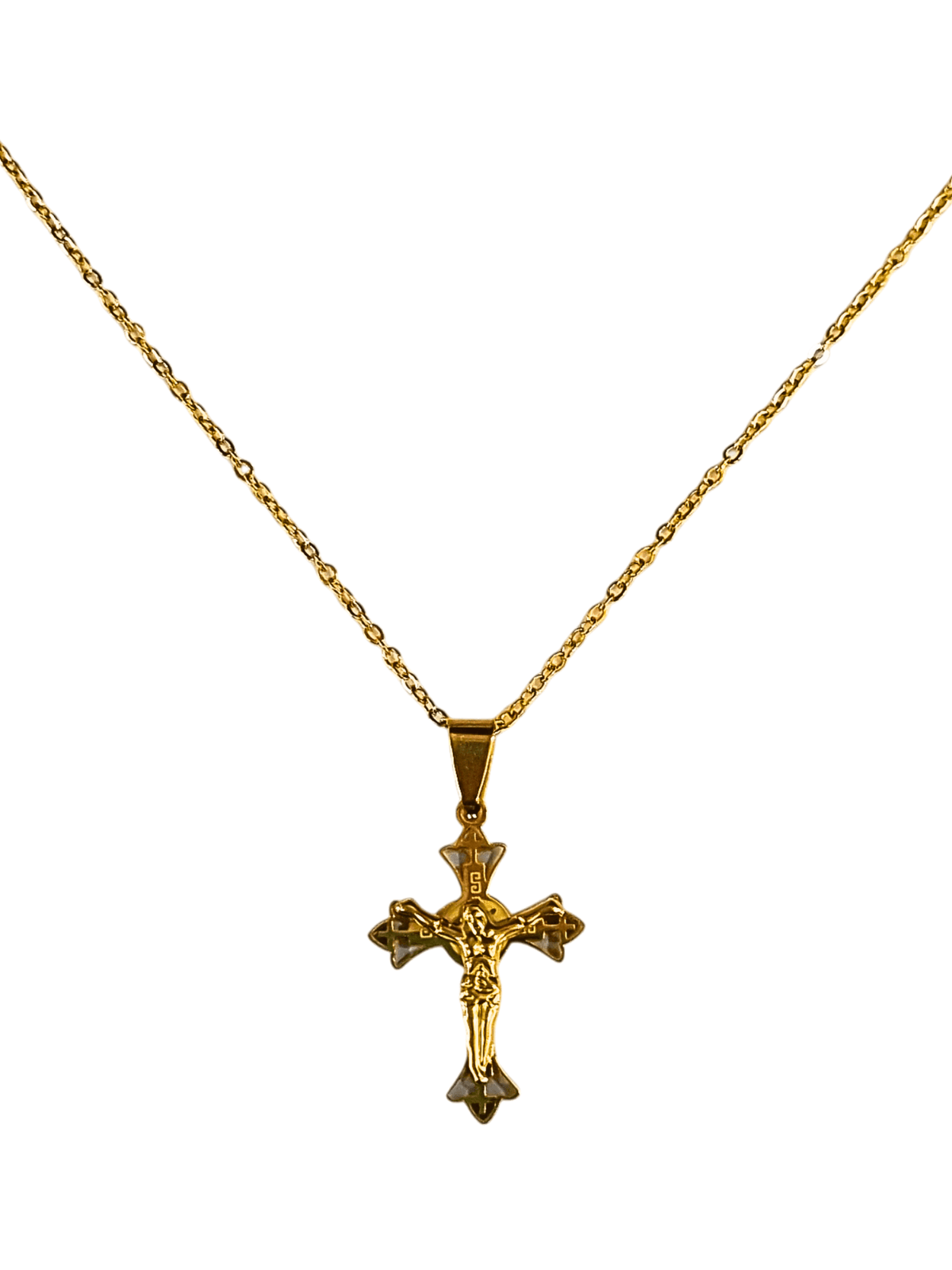 Corrente Aço Inox Dourada com Cruz Gótica-TerraCotta Arte Sacra