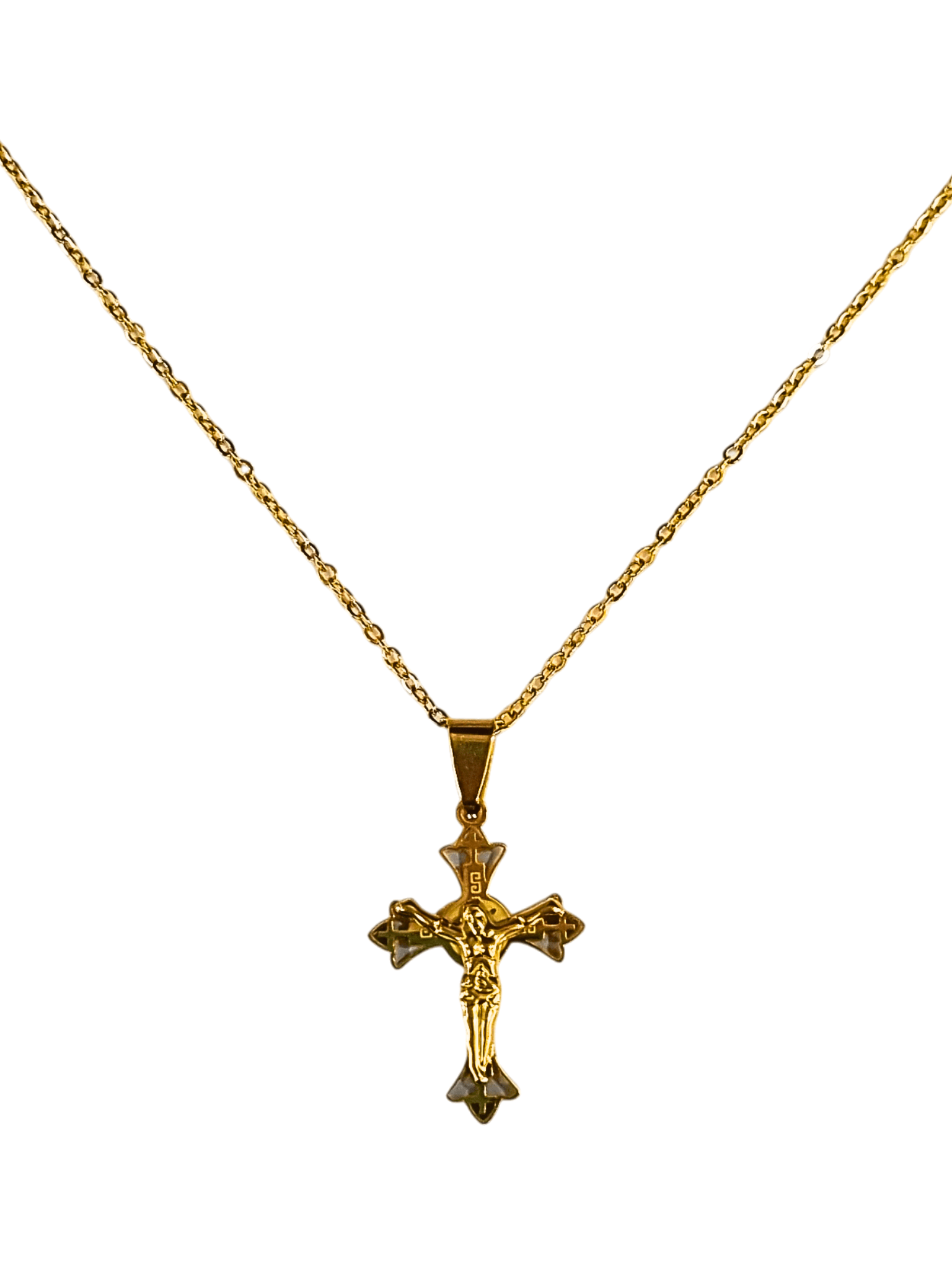 Corrente Aço Inox Dourada com Cruz Gótica-TerraCotta Arte Sacra