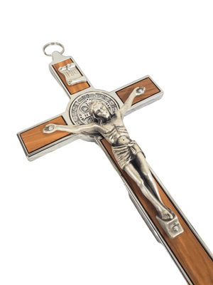 Crucifixo Italiano de Alpaca com Madeira de Oliveira-TerraCotta Arte Sacra