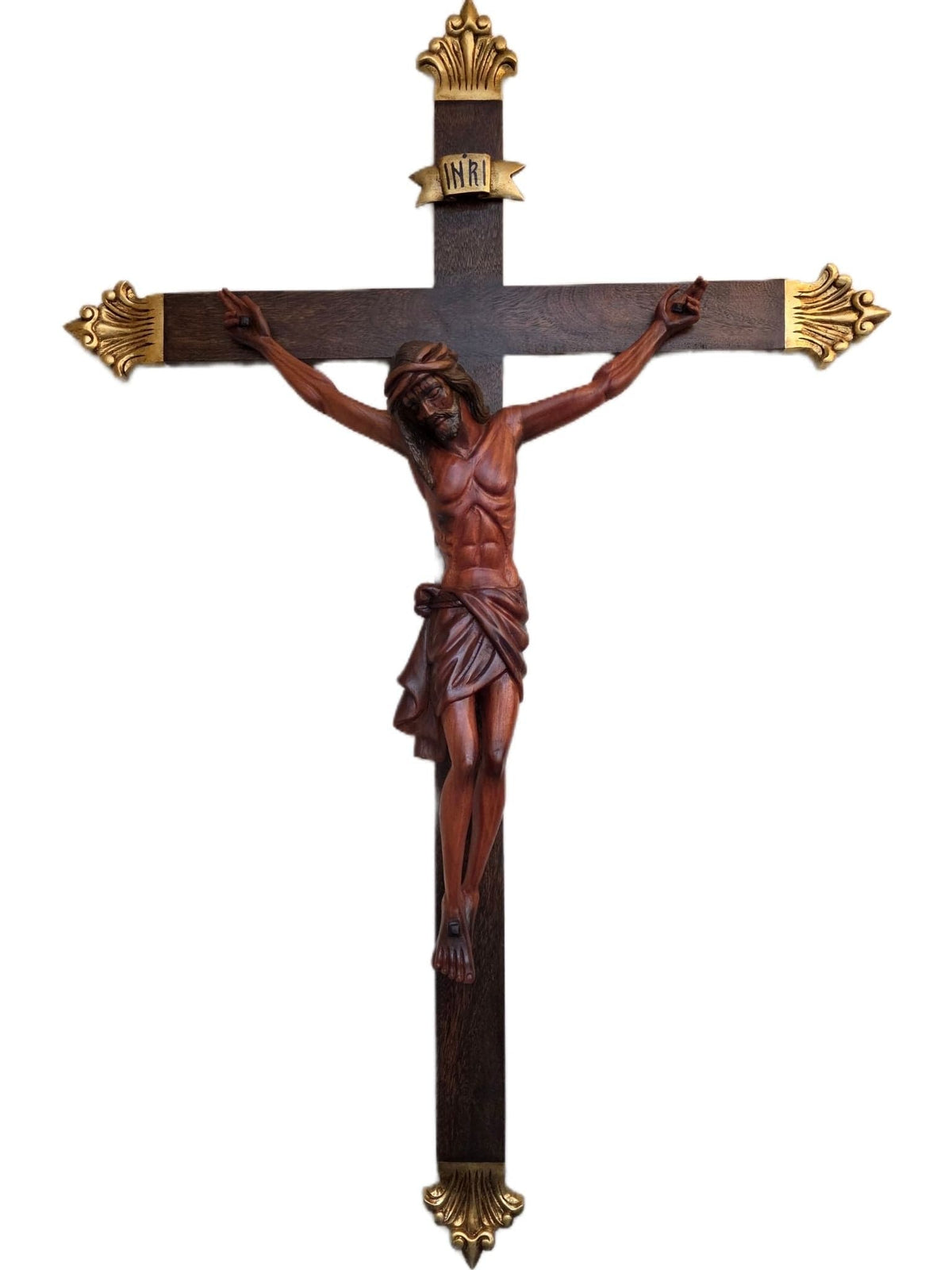 Crucifixo com Ponteira em Madeira 1,60 m-TerraCotta Arte Sacra