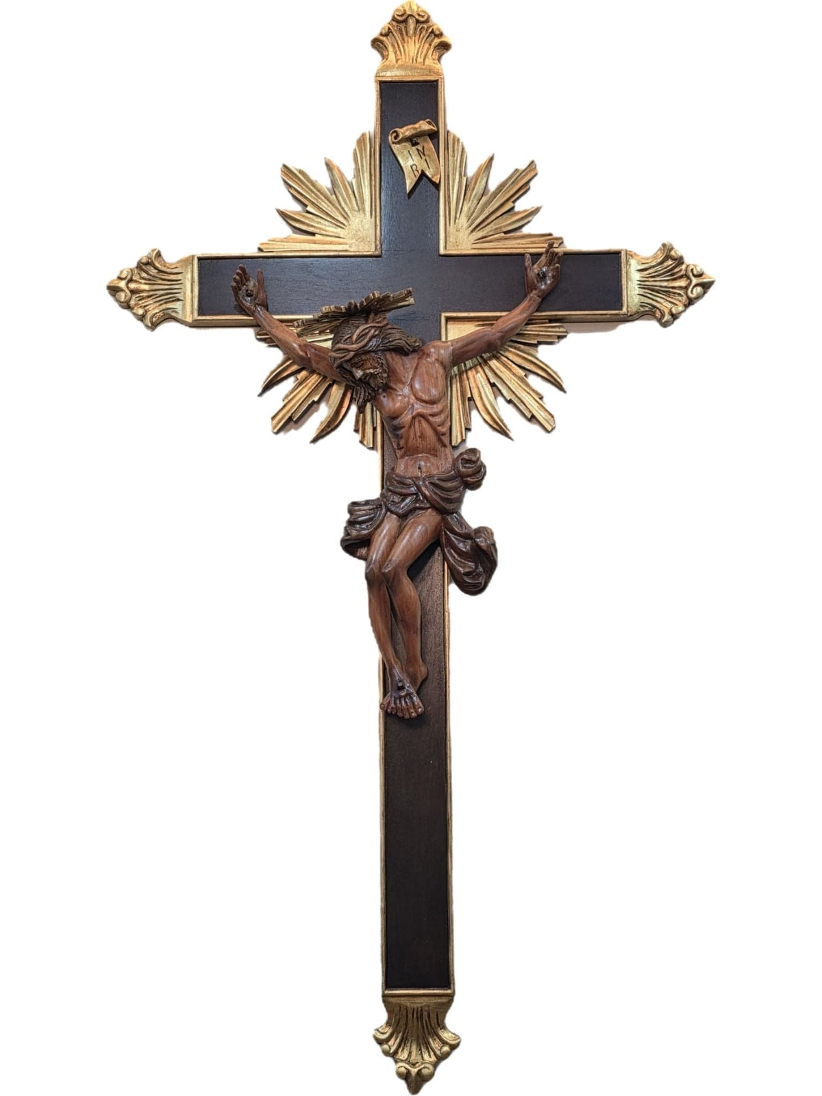 Crucifixo com Resplendor e Ponteira em Madeira 1,60 m-TerraCotta Arte Sacra