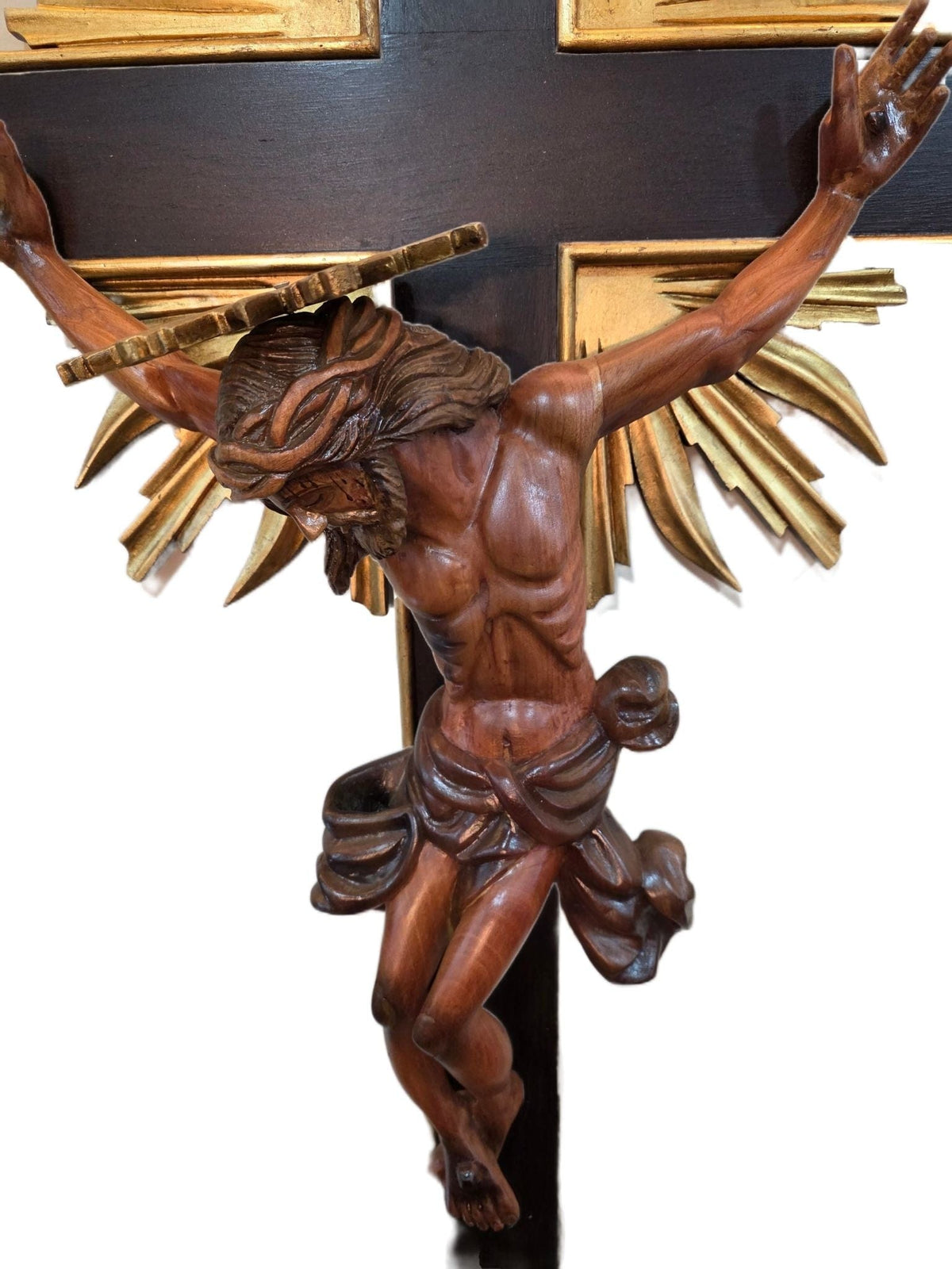 Crucifixo com Resplendor e Ponteira em Madeira 1,60 m-TerraCotta Arte Sacra