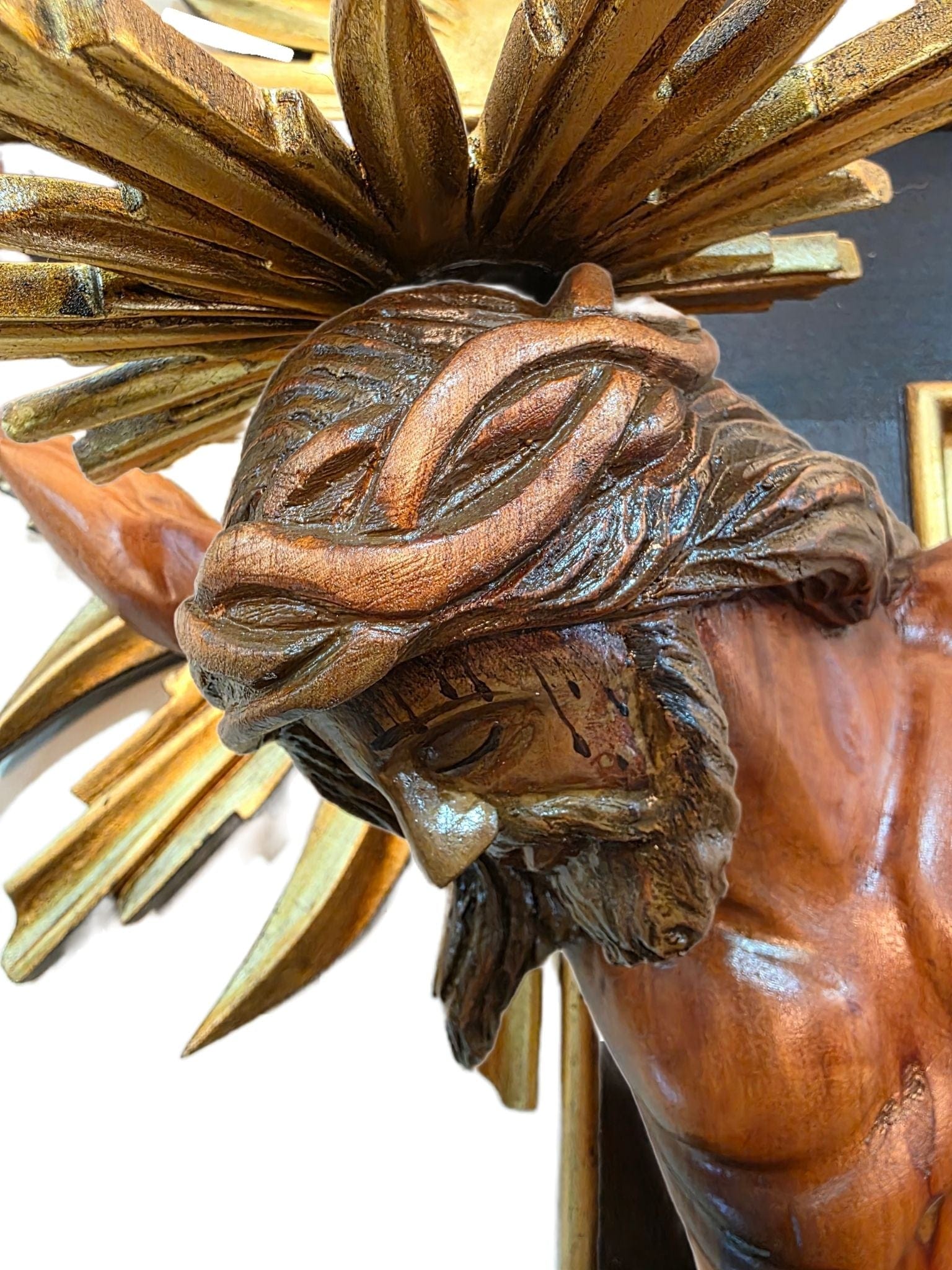 Crucifixo com Resplendor e Ponteira em Madeira 1,60 m-TerraCotta Arte Sacra