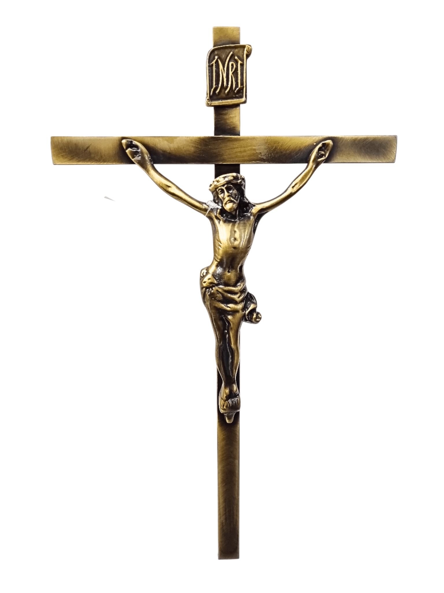 Crucifixo de Aço Galvanizado Ouro Velho 36 cm-TerraCotta Arte Sacra