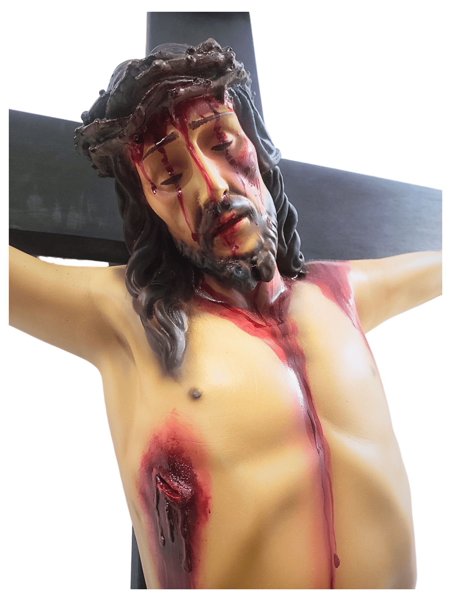 Crucifixo de Madeira com Cristo em Pó de Mármore-TerraCotta Arte Sacra