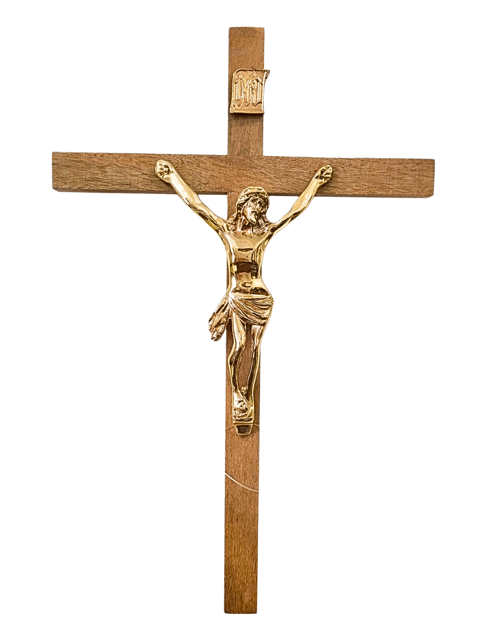 Crucifixo de Madeira e Cristo Aço Galvanizado Dourado 30 cm-TerraCotta Arte Sacra