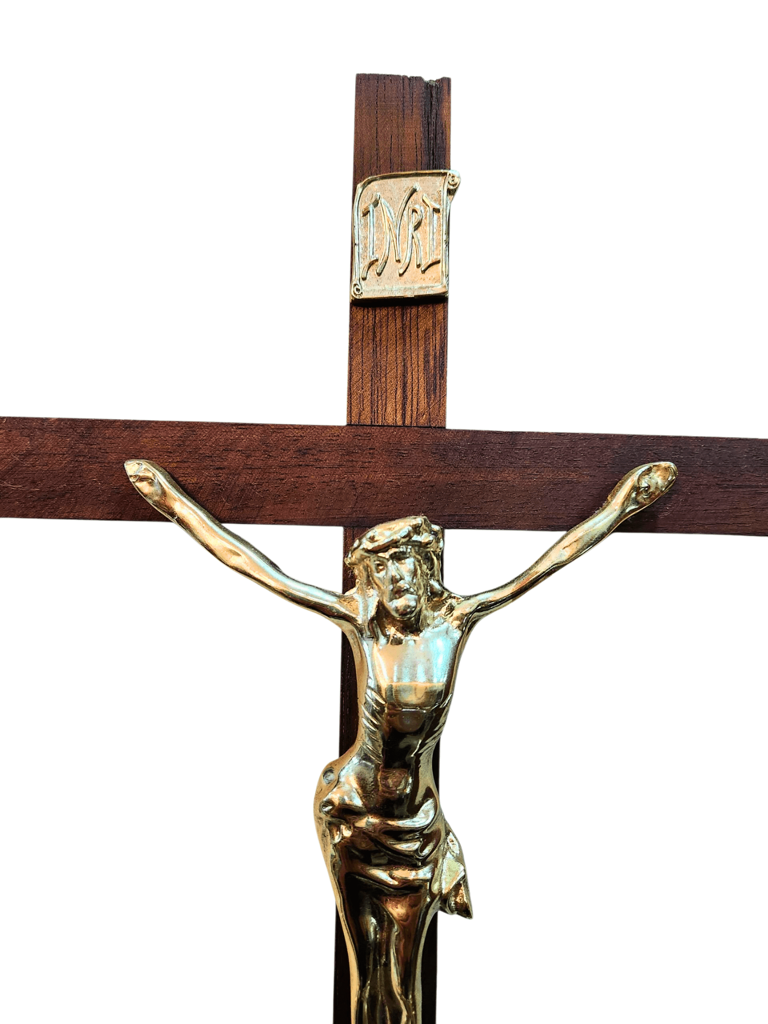 Crucifixo de Madeira e Cristo Aço Galvanizado Dourado 40 cm-TerraCotta Arte Sacra