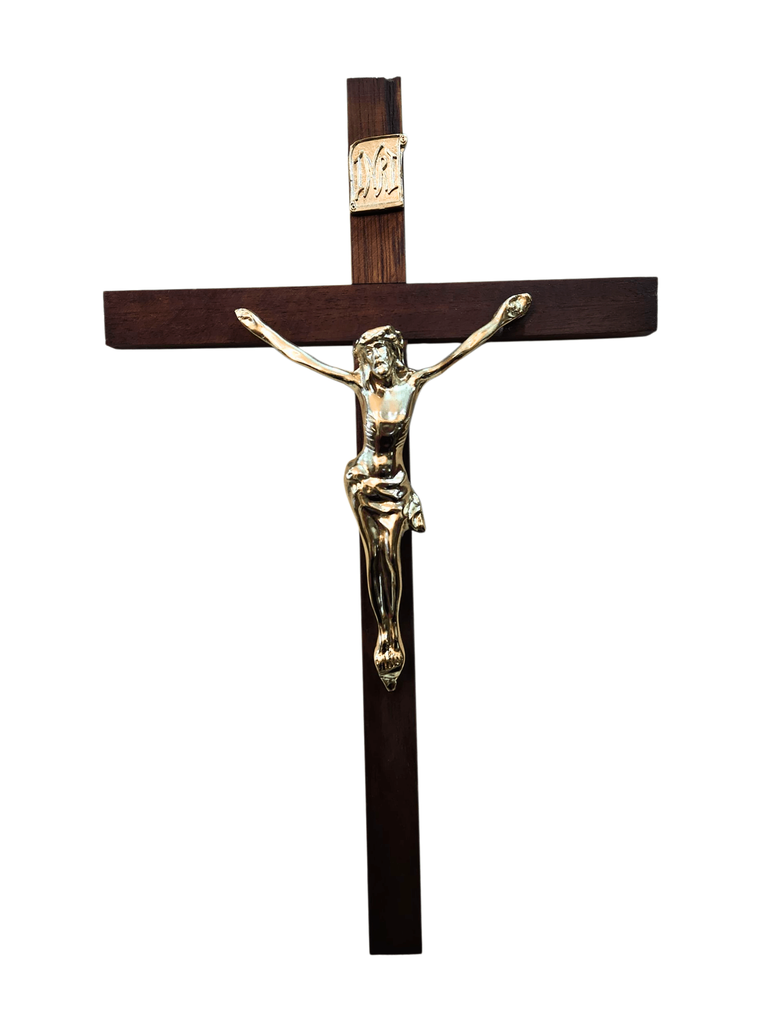 Crucifixo de Madeira e Cristo Aço Galvanizado Dourado 40 cm-TerraCotta Arte Sacra
