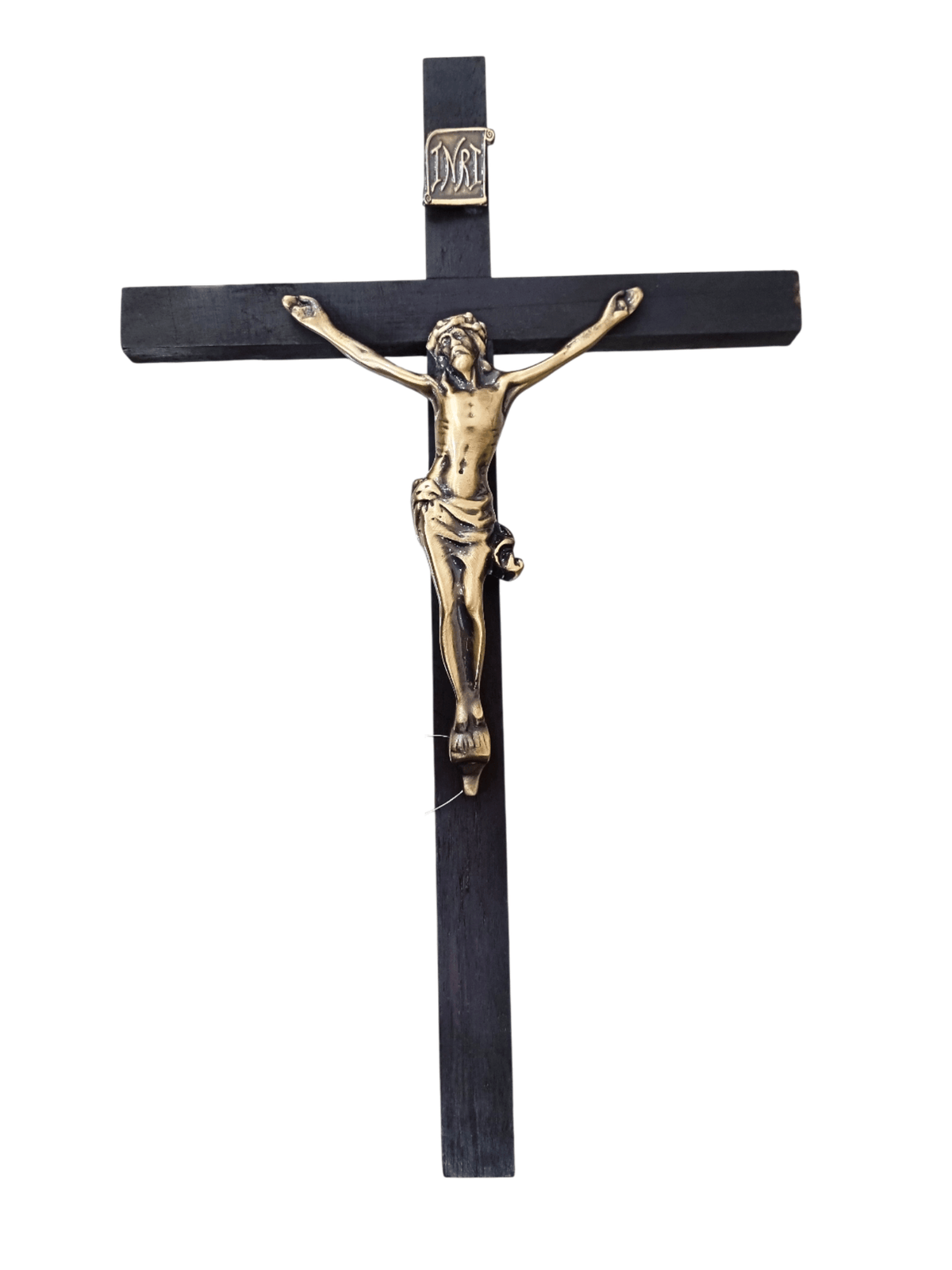 Crucifixo de Madeira e Cristo Aço Galvanizado Ouro Velho 40 cm-TerraCotta Arte Sacra