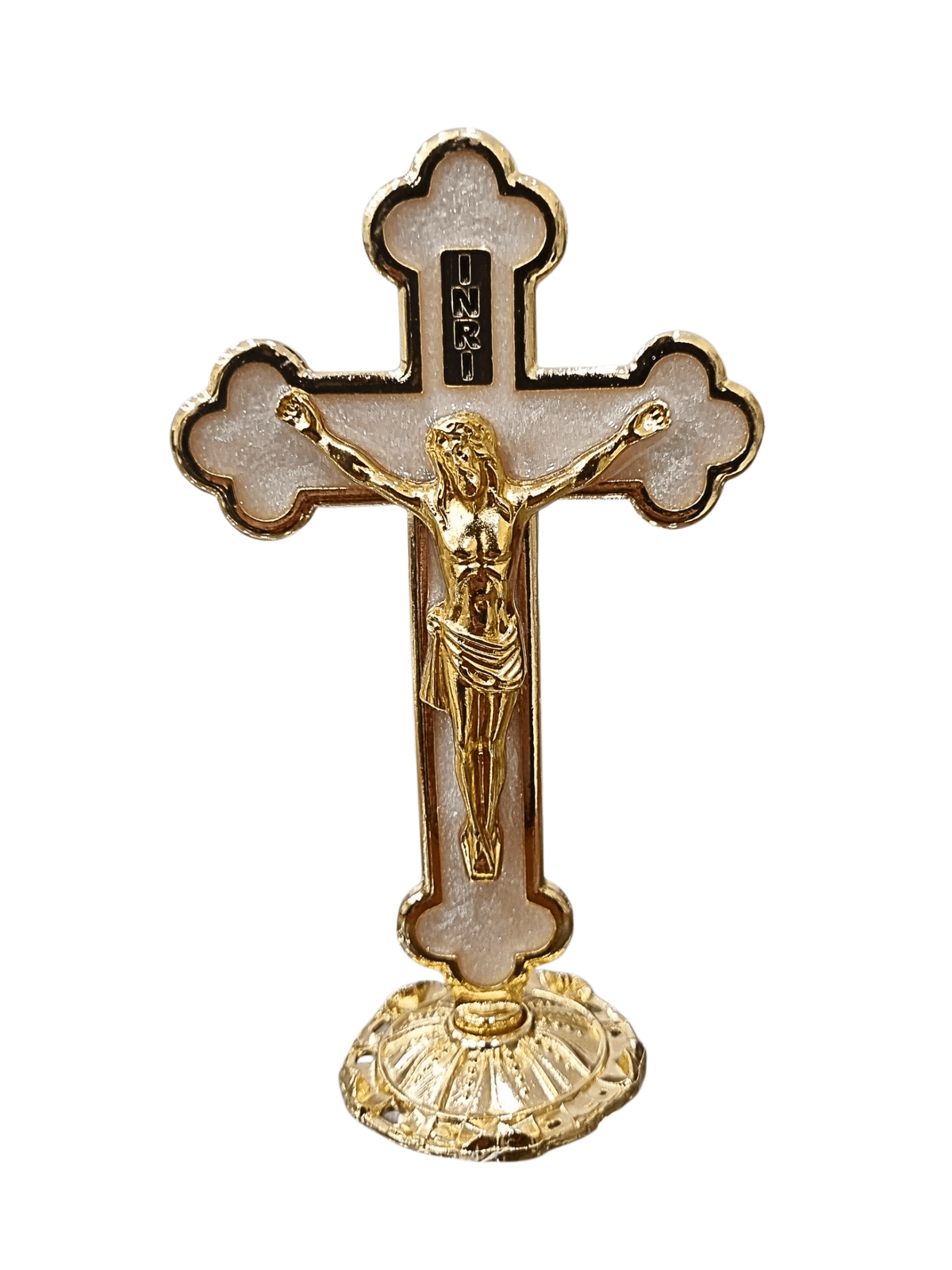 Crucifixo de Mesa Metal Resinado Branco 14,5 cm-TerraCotta Arte Sacra