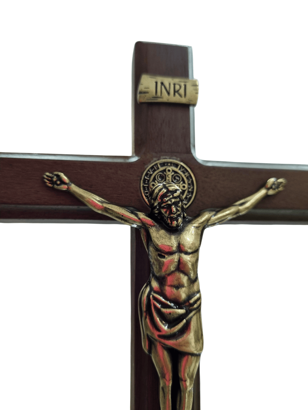 Crucifixo de Mesa em Madeira e Cristo em Metal Ouro Velho 20 cm-TerraCotta Arte Sacra