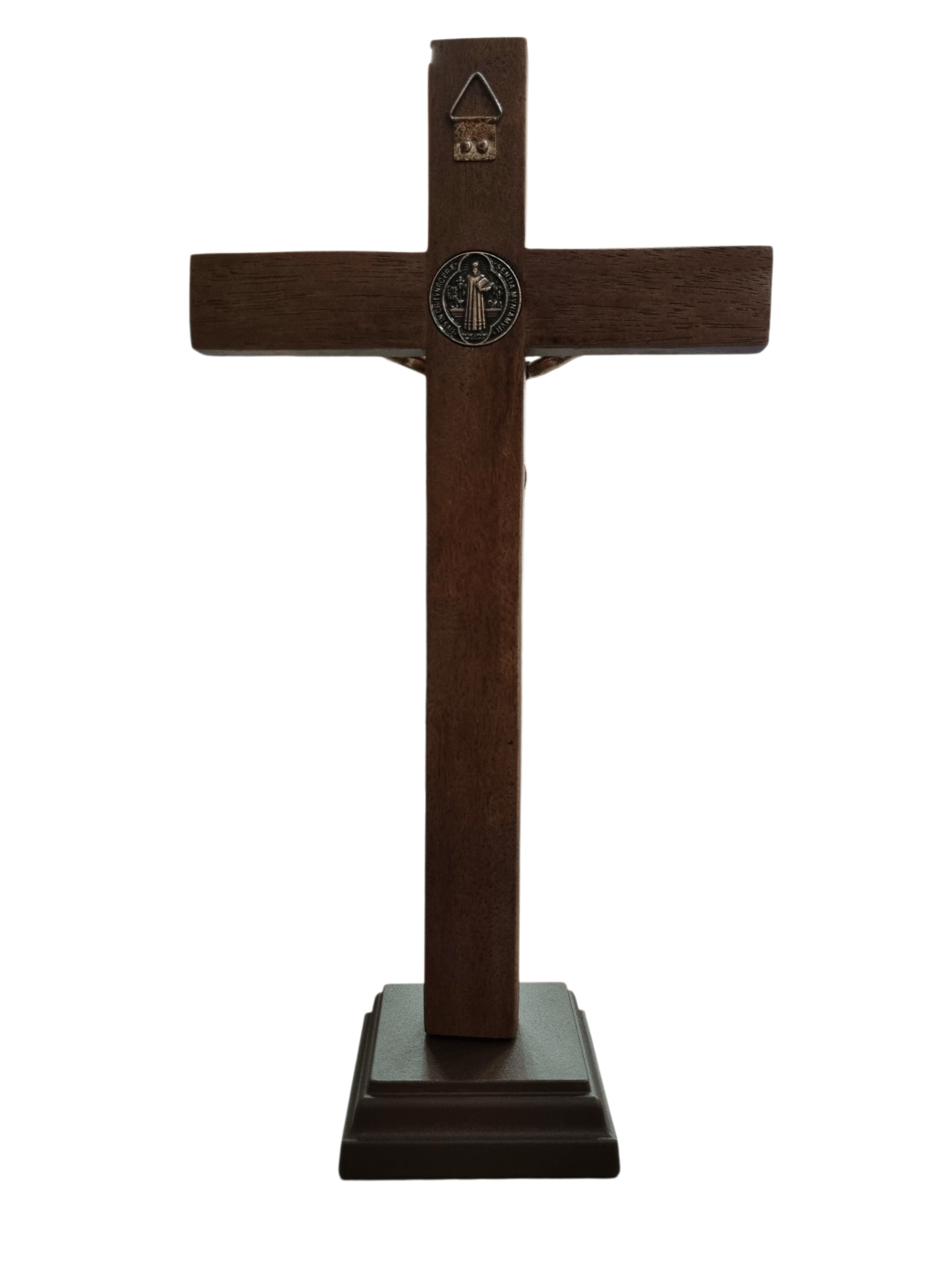 Crucifixo de Mesa em Madeira e Cristo em Metal Ouro Velho 28 cm-TerraCotta Arte Sacra