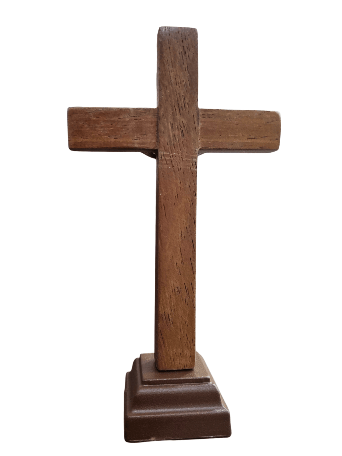 Crucifixo de Mesa em Madeira e Cristo em Metal Prata Velha 15 cm-TerraCotta Arte Sacra