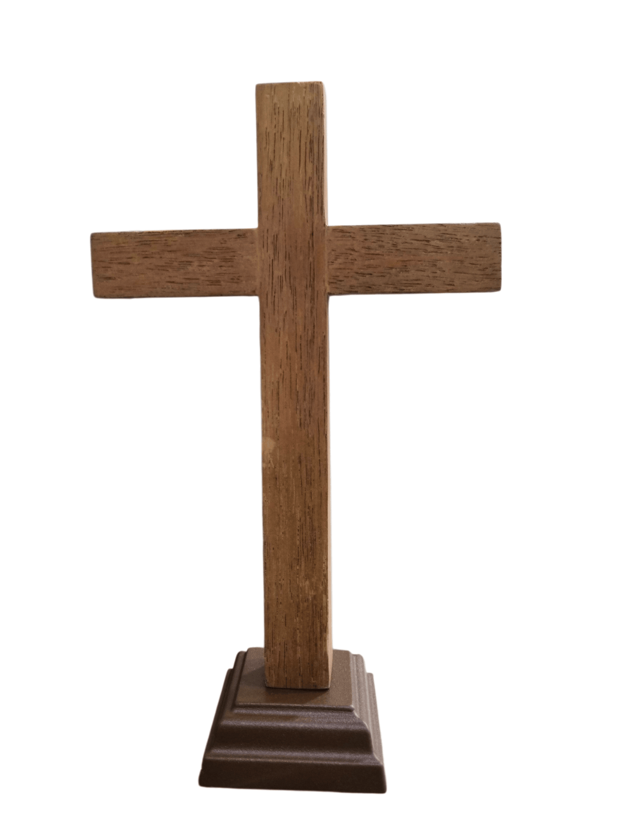 Crucifixo de Mesa em Madeira e Cristo em Metal Prata Velha 20 cm-TerraCotta Arte Sacra
