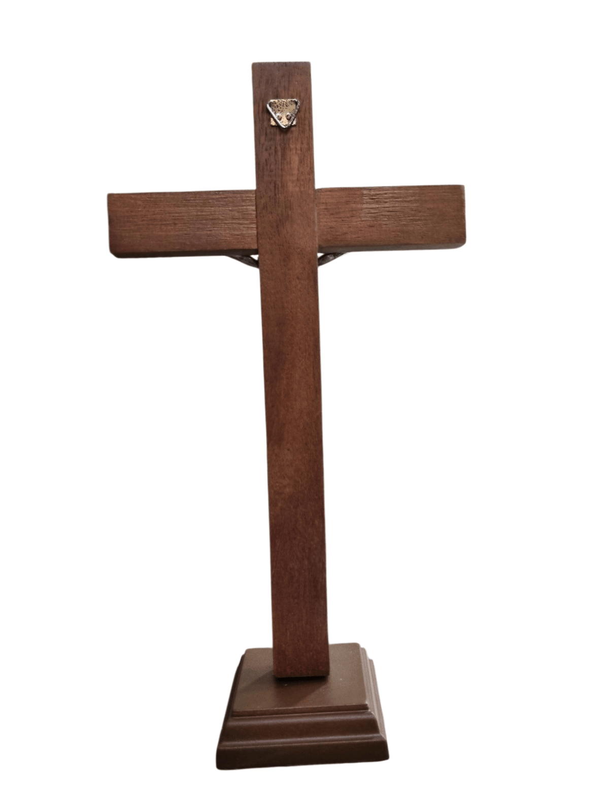 Crucifixo de Mesa em Madeira e Cristo em Metal Prata Velha 28 cm-TerraCotta Arte Sacra