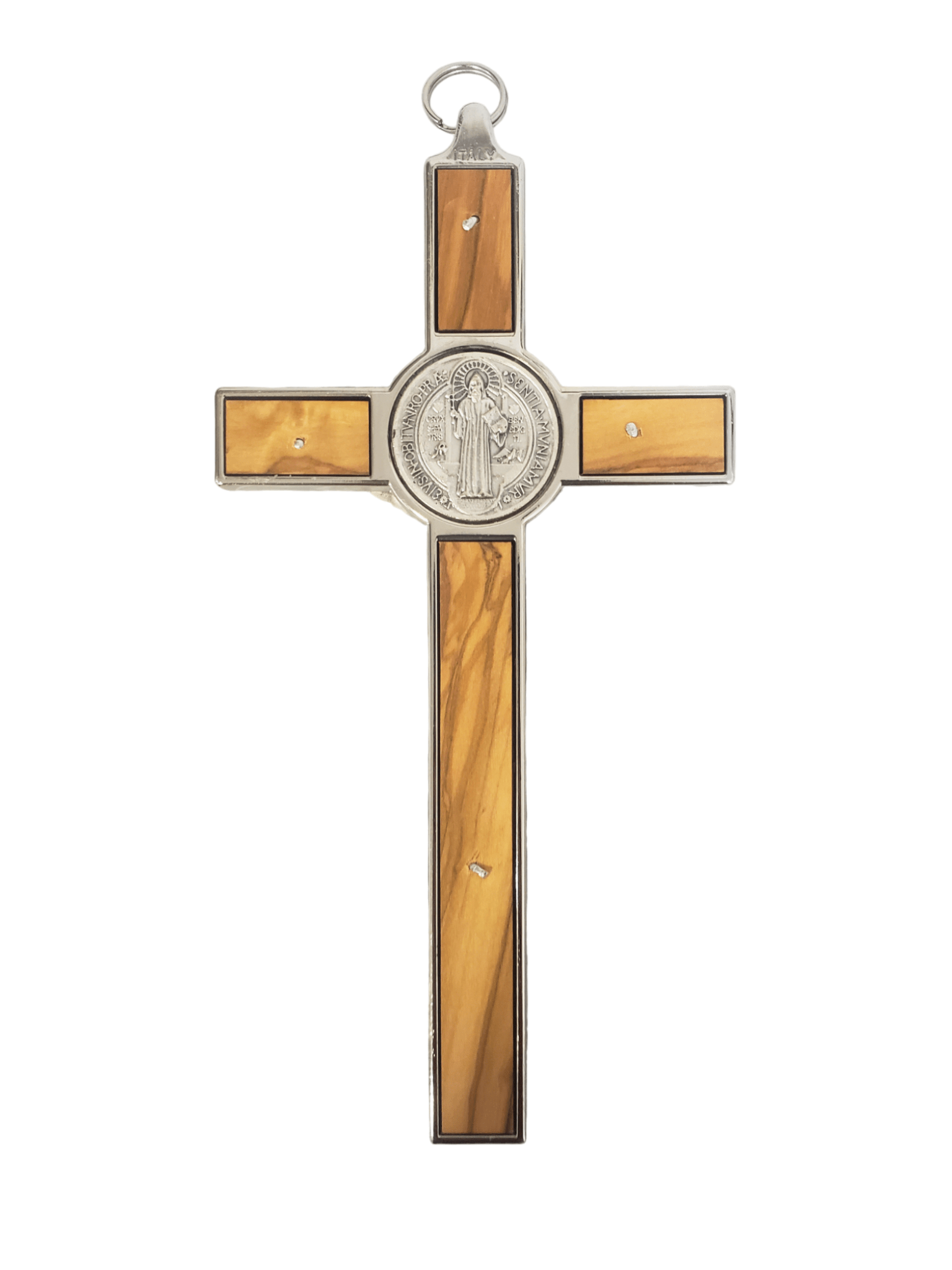 Crucifixo de São Bento em Metal e Madeira de Oliveira-TerraCotta Arte Sacra