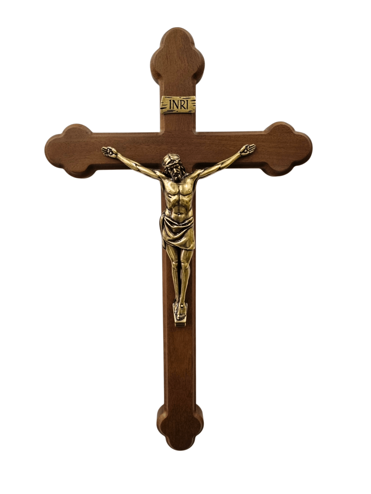 Crucifixo em Madeira Trevolado com Cristo em Metal Ouro Velho 50 cm-TerraCotta Arte Sacra