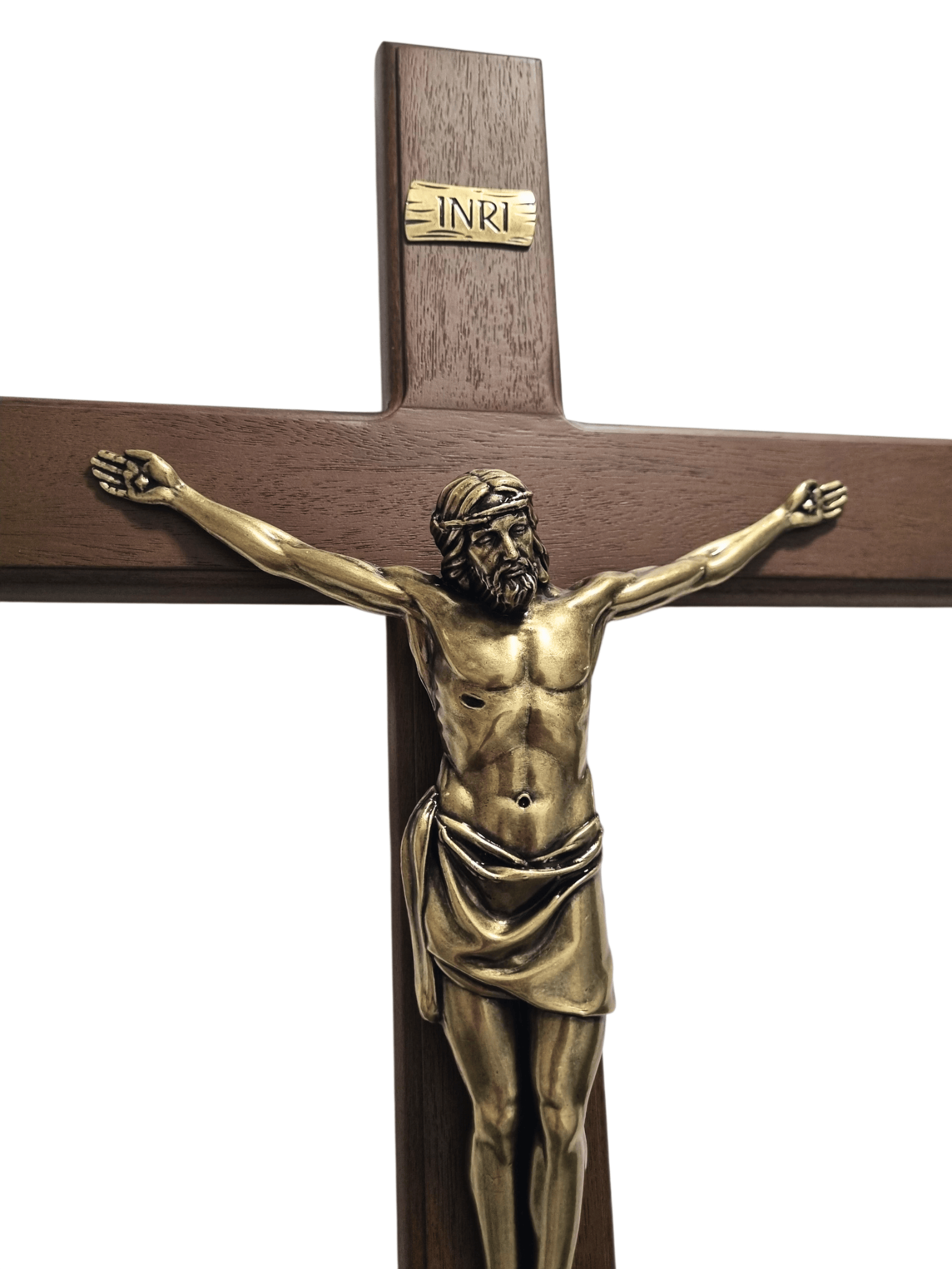 Crucifixo em Madeira com Cristo em Metal Ouro Velho 70 cm-TerraCotta Arte Sacra