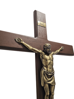 Crucifixo em Madeira com Cristo em Metal Ouro Velho 70 cm-TerraCotta Arte Sacra