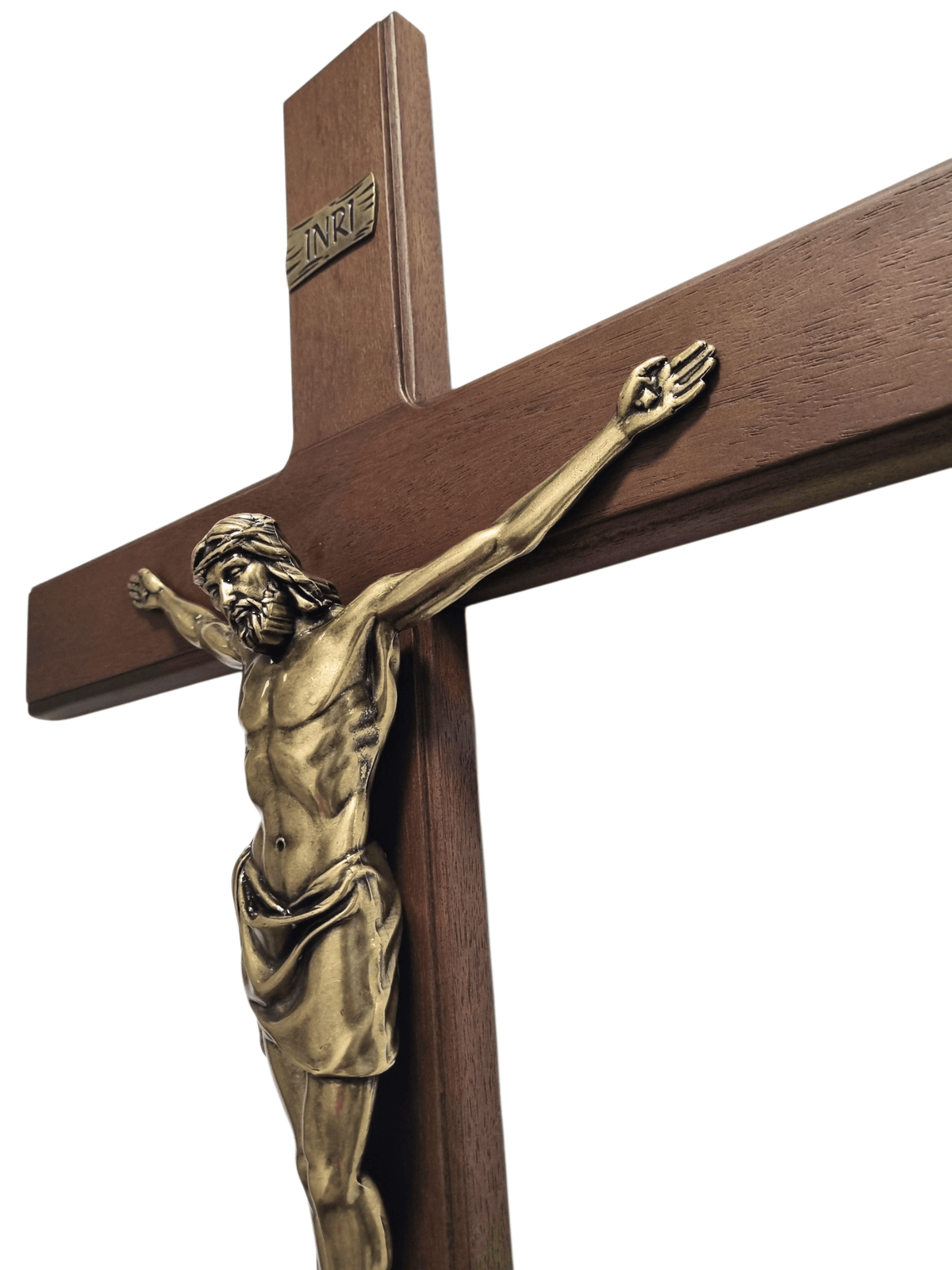 Crucifixo em Madeira com Cristo em Metal Ouro Velho 70 cm-TerraCotta Arte Sacra