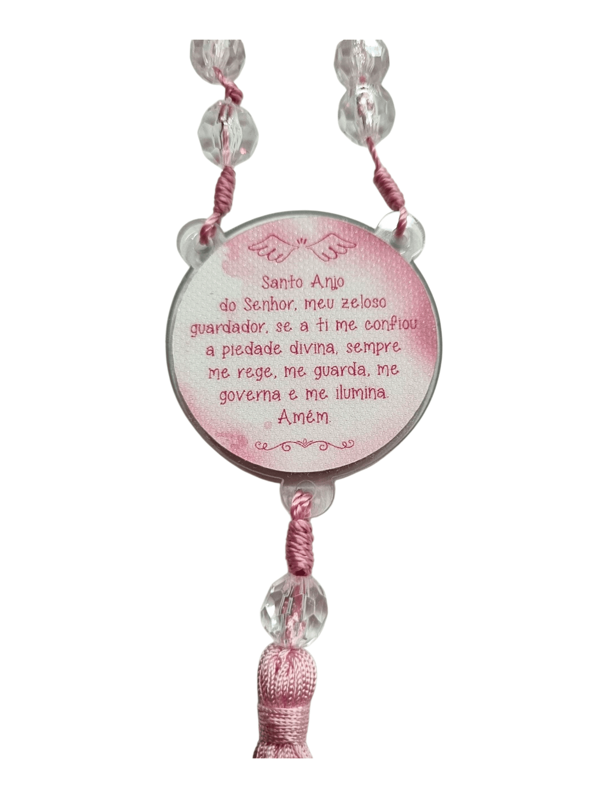 Dezena de Porta do Anjo da Guarda Medalha Resinada e Fita Rosa-TerraCotta Arte Sacra