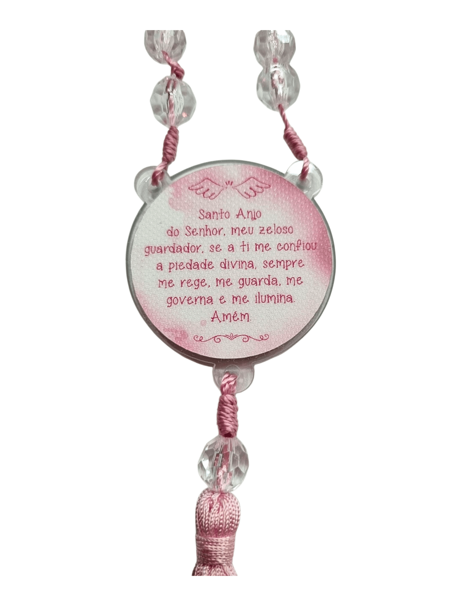 Dezena de Porta do Anjo da Guarda Medalha Resinada e Fita Rosa-TerraCotta Arte Sacra