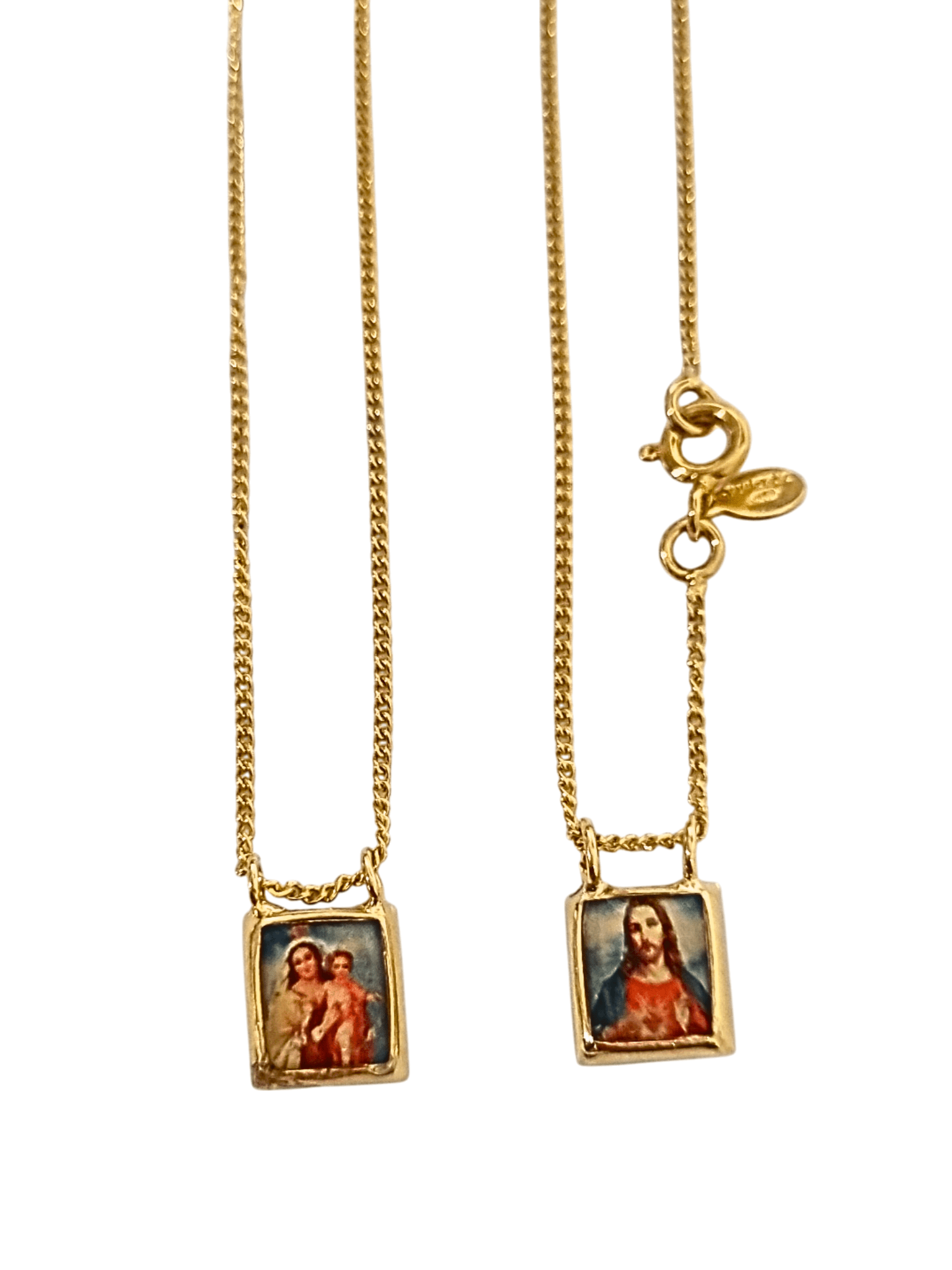 Escapulário Móvel com Medalha de Resina Colorida em Prata de Lei 925 e Banho de Ouro 18 K-TerraCotta Arte Sacra