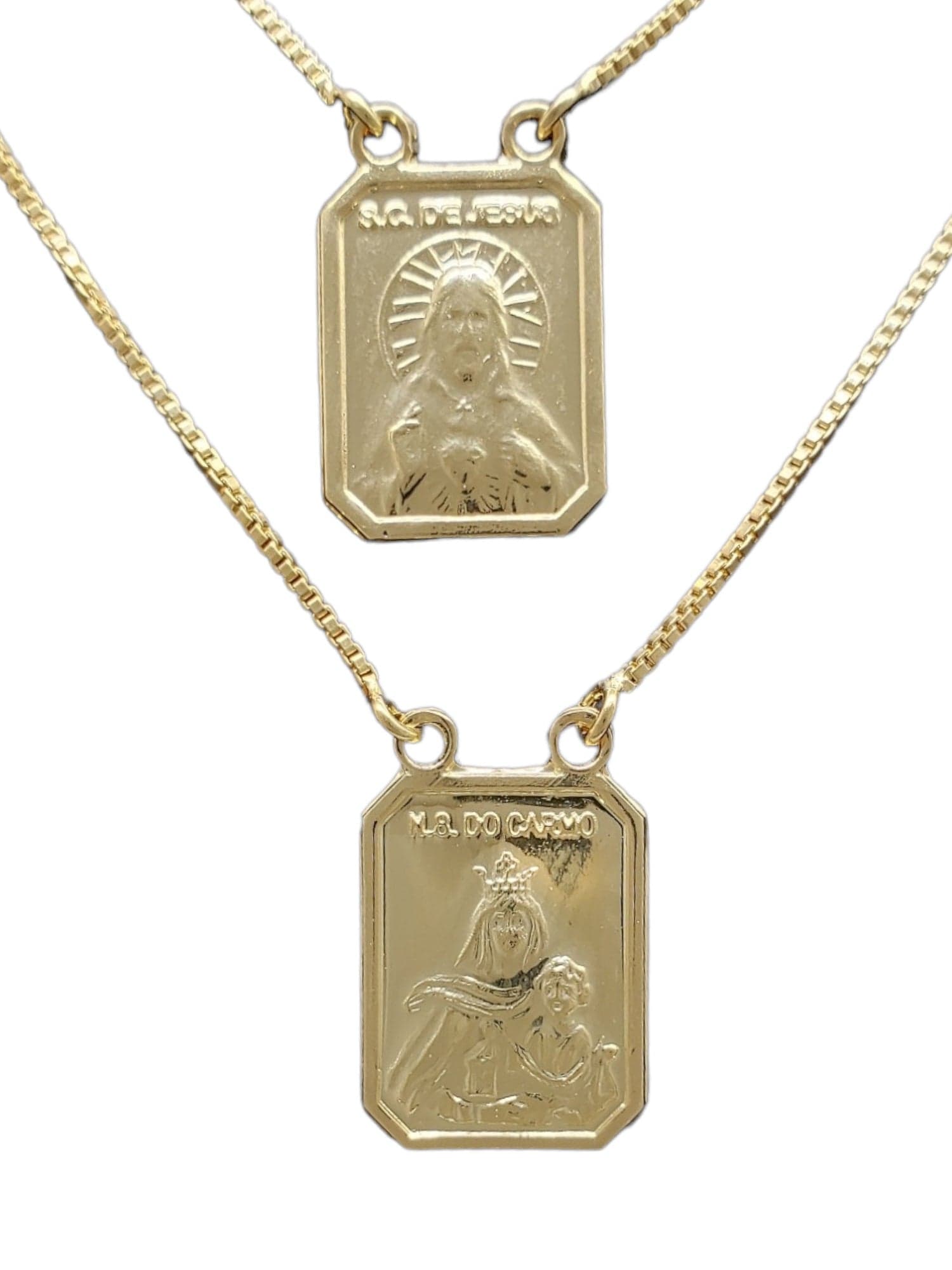 Escapulário Nossa Senhora do Carmo e Sagrado Coração de Jesus em Prata de Lei 925 com Banho de Ouro 18k-TerraCotta Arte Sacra