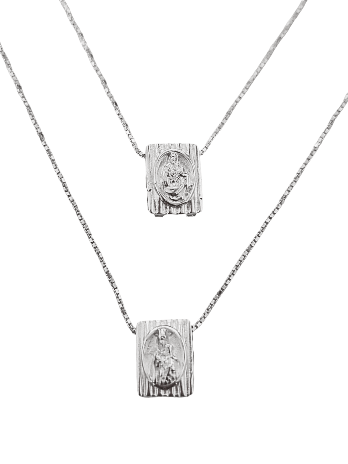 Escapulário Sagrado Coração de Jesus e Nossa Senhora do Carmo em Prata de Lei 925 70 cm-TerraCotta Arte Sacra