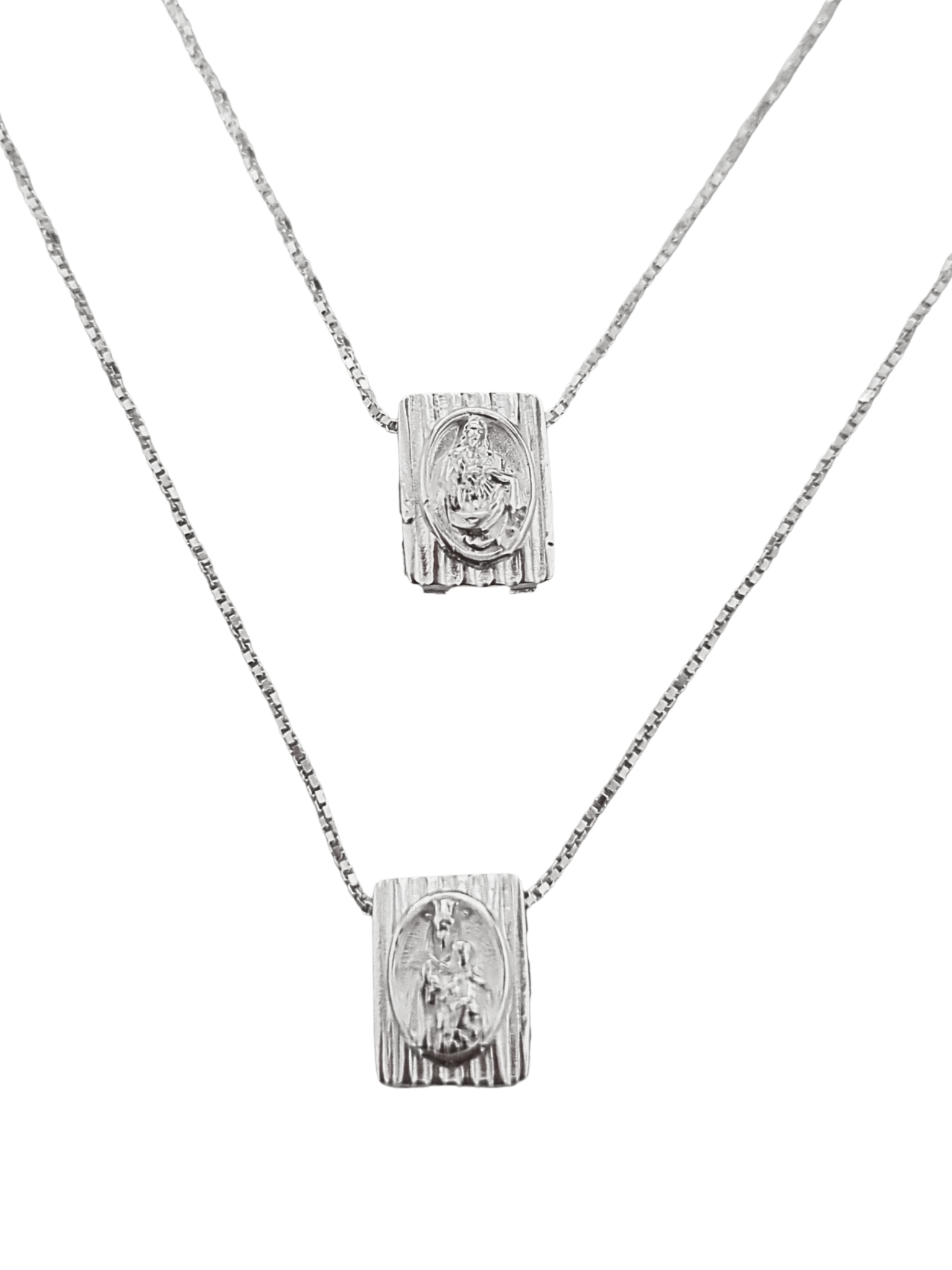 Escapulário Sagrado Coração de Jesus e Nossa Senhora do Carmo em Prata de Lei 925 70 cm-TerraCotta Arte Sacra