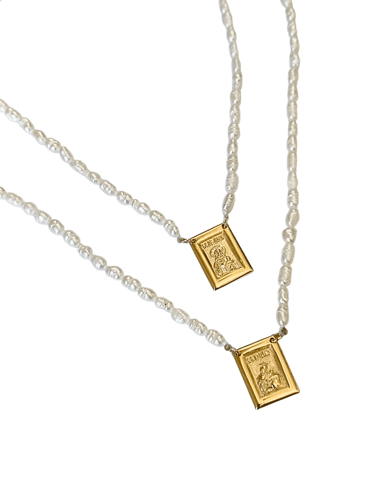 Escapulário de Pérola Natural Medalhas em Prata de Lei 925 e Banho de Ouro 18 K-TerraCotta Arte Sacra