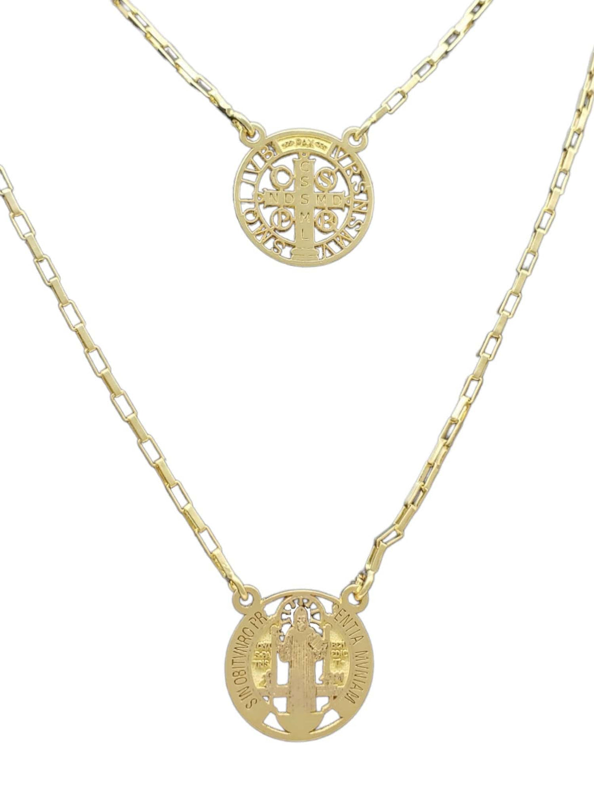 Escapulário de São Bento com Medalha Vazada Corrente Cartier em Prata de Lei 925 com Banho de Ouro 18k-TerraCotta Arte Sacra