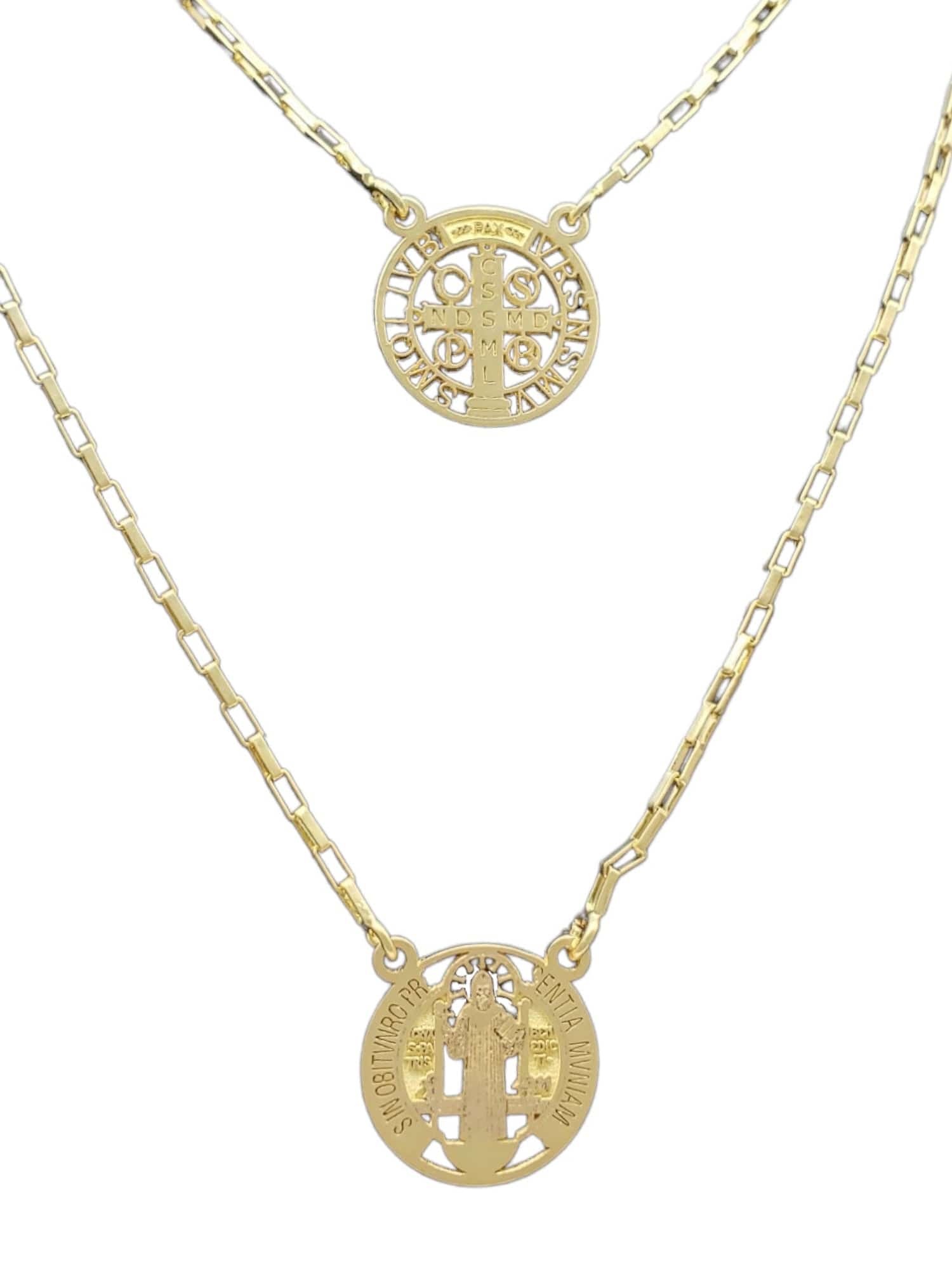 Escapulário de São Bento com Medalha Vazada Corrente Cartier em Prata de Lei 925 com Banho de Ouro 18k-TerraCotta Arte Sacra