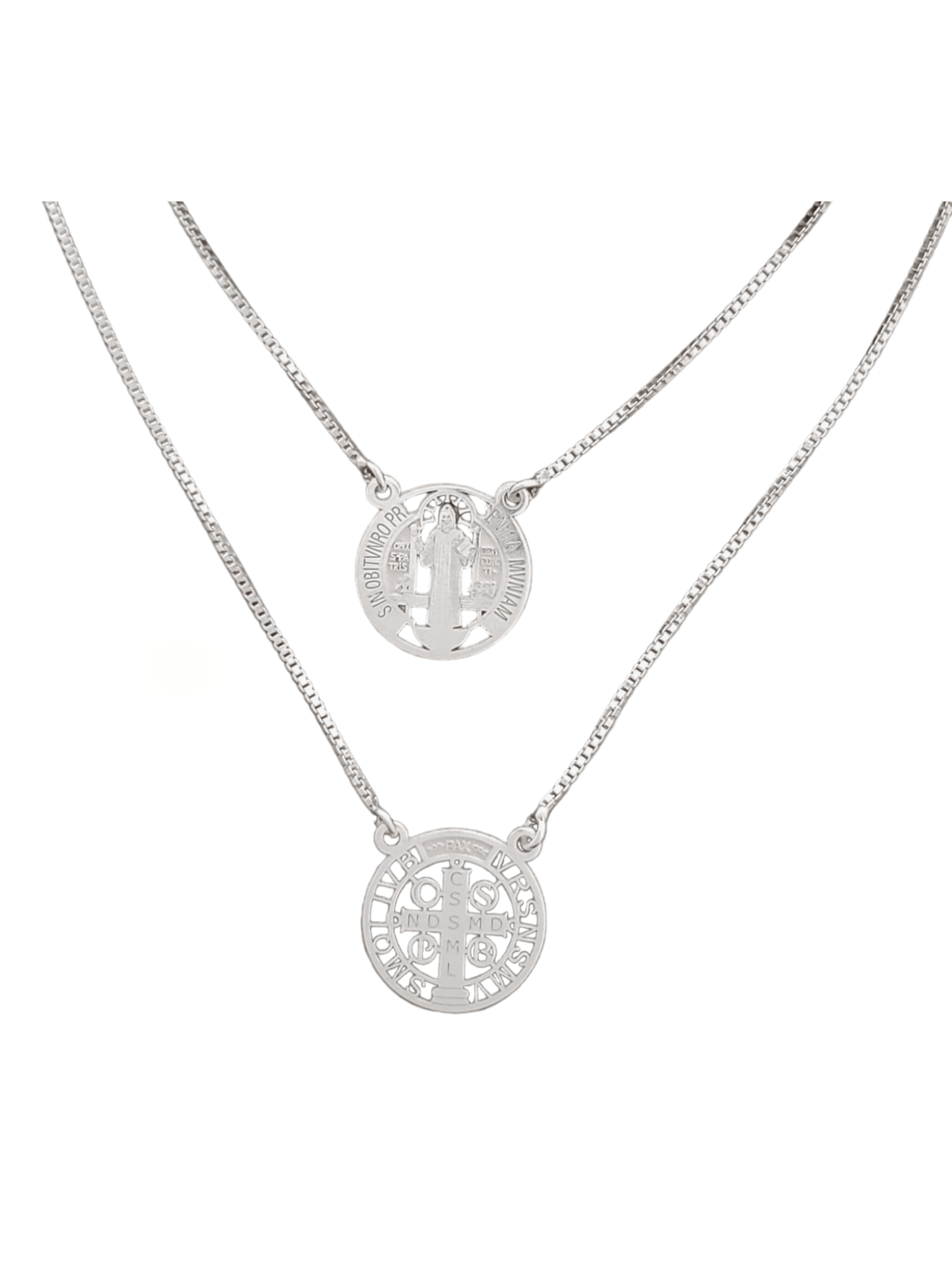 Escapulário de São Bento com Medalha Vazada em Prata de Lei 925-TerraCotta Arte Sacra