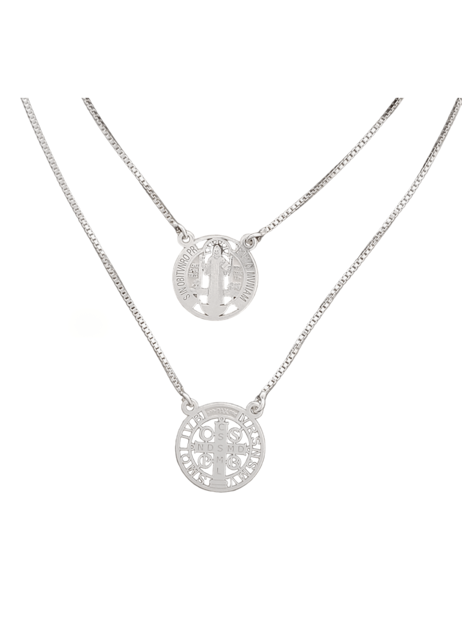 Escapulário de São Bento com Medalha Vazada em Prata de Lei 925-TerraCotta Arte Sacra